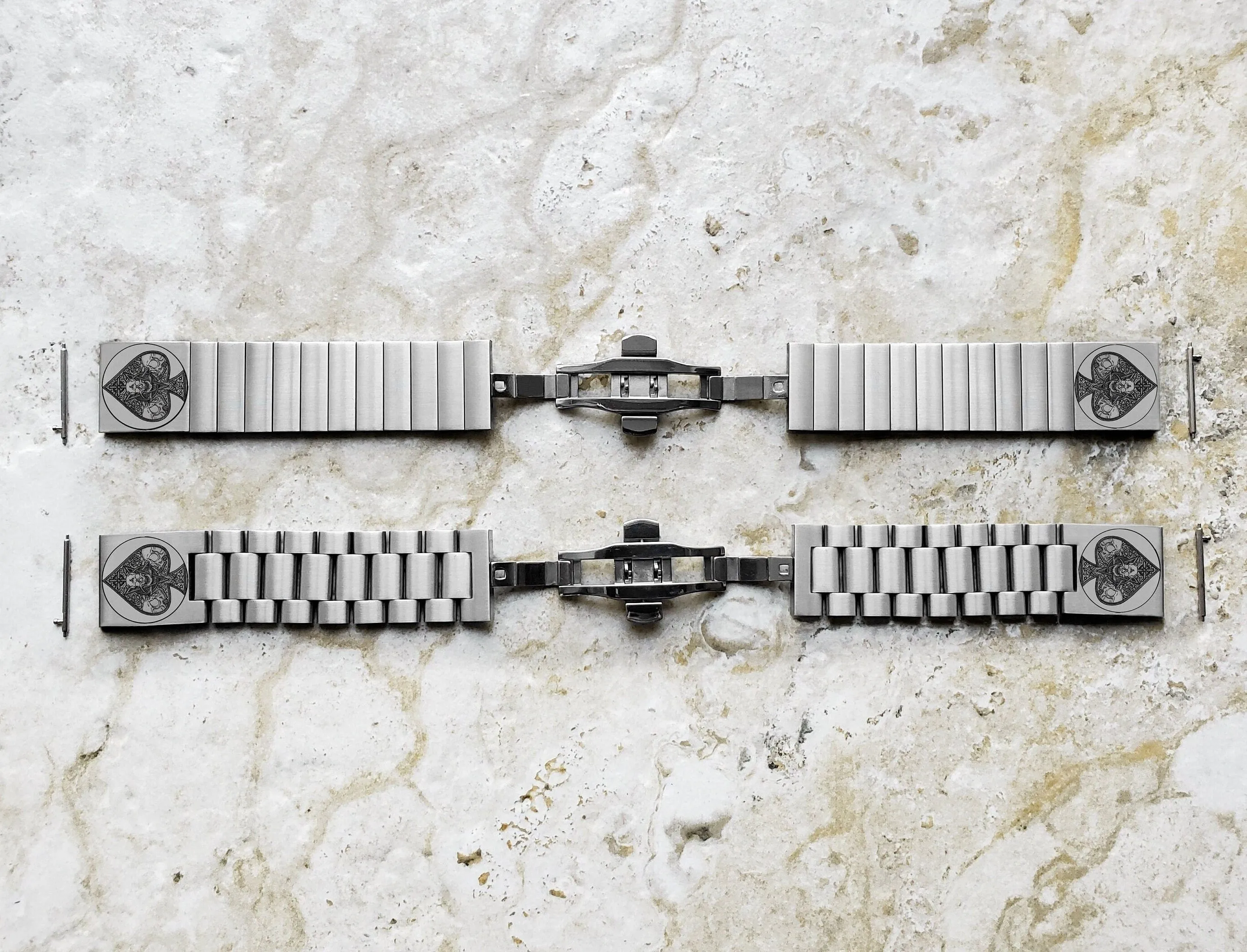22mm 24mm 25mm Lugs Watch Band Ace of Spades for Traditional Casual Luxury and Smartwatches Engraved Silver Stainless Steel Strap AS2
