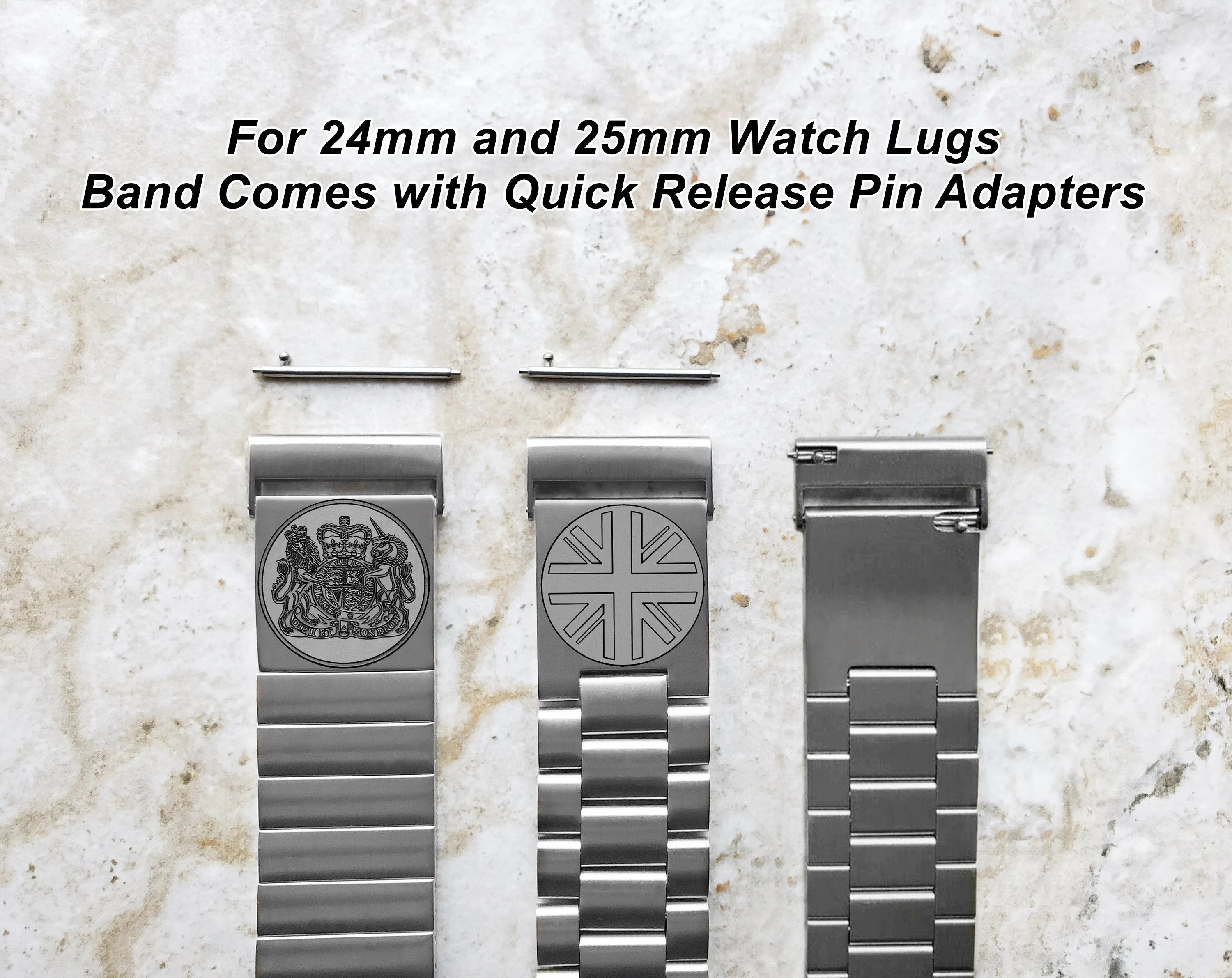 22mm 24mm 25mm Lugs Watch Band Great Britain UK Symbols for Traditional Casual Luxury and Smartwatches Engraved Silver Stainless Steel Strap UKS