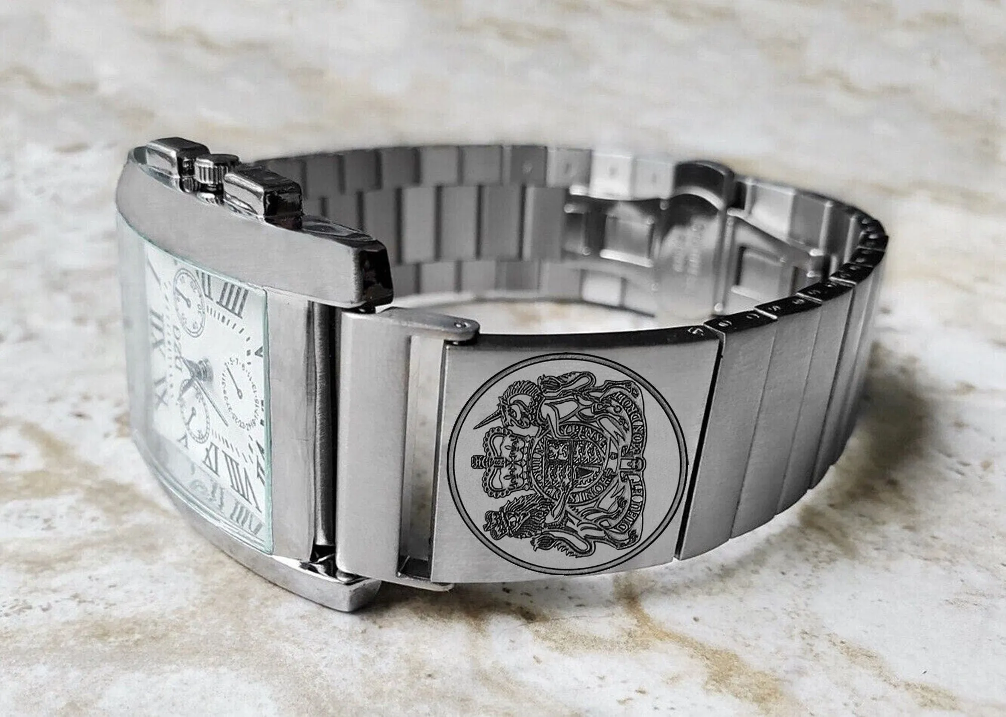 22mm 24mm 25mm Lugs Watch Band Great Britain UK Symbols for Traditional Casual Luxury and Smartwatches Engraved Silver Stainless Steel Strap UKS
