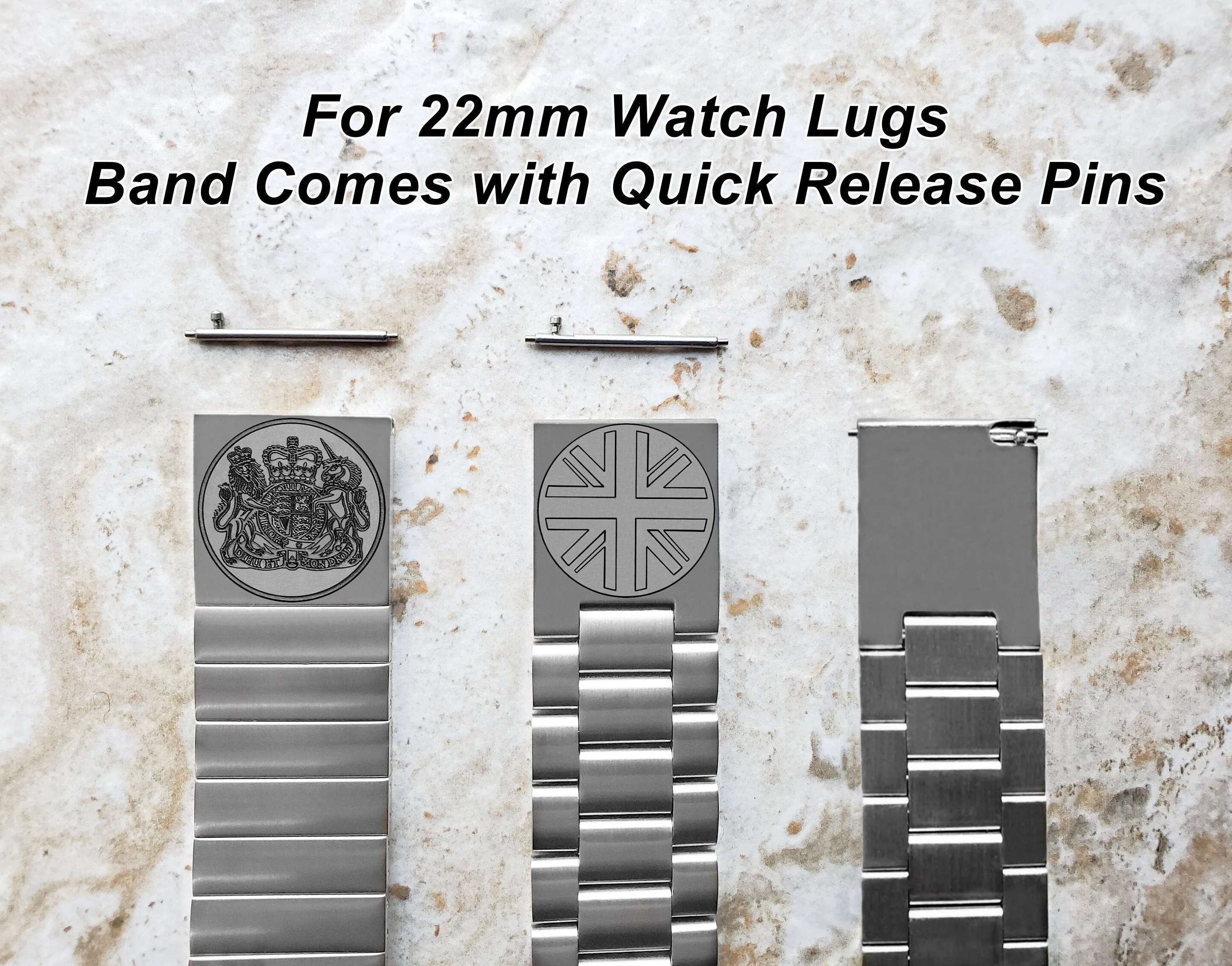 22mm 24mm 25mm Lugs Watch Band Great Britain UK Symbols for Traditional Casual Luxury and Smartwatches Engraved Silver Stainless Steel Strap UKS