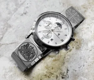 22mm 24mm 25mm Lugs Watch Band Great Britain UK Symbols for Traditional Casual Luxury and Smartwatches Engraved Silver Stainless Steel Strap UKS
