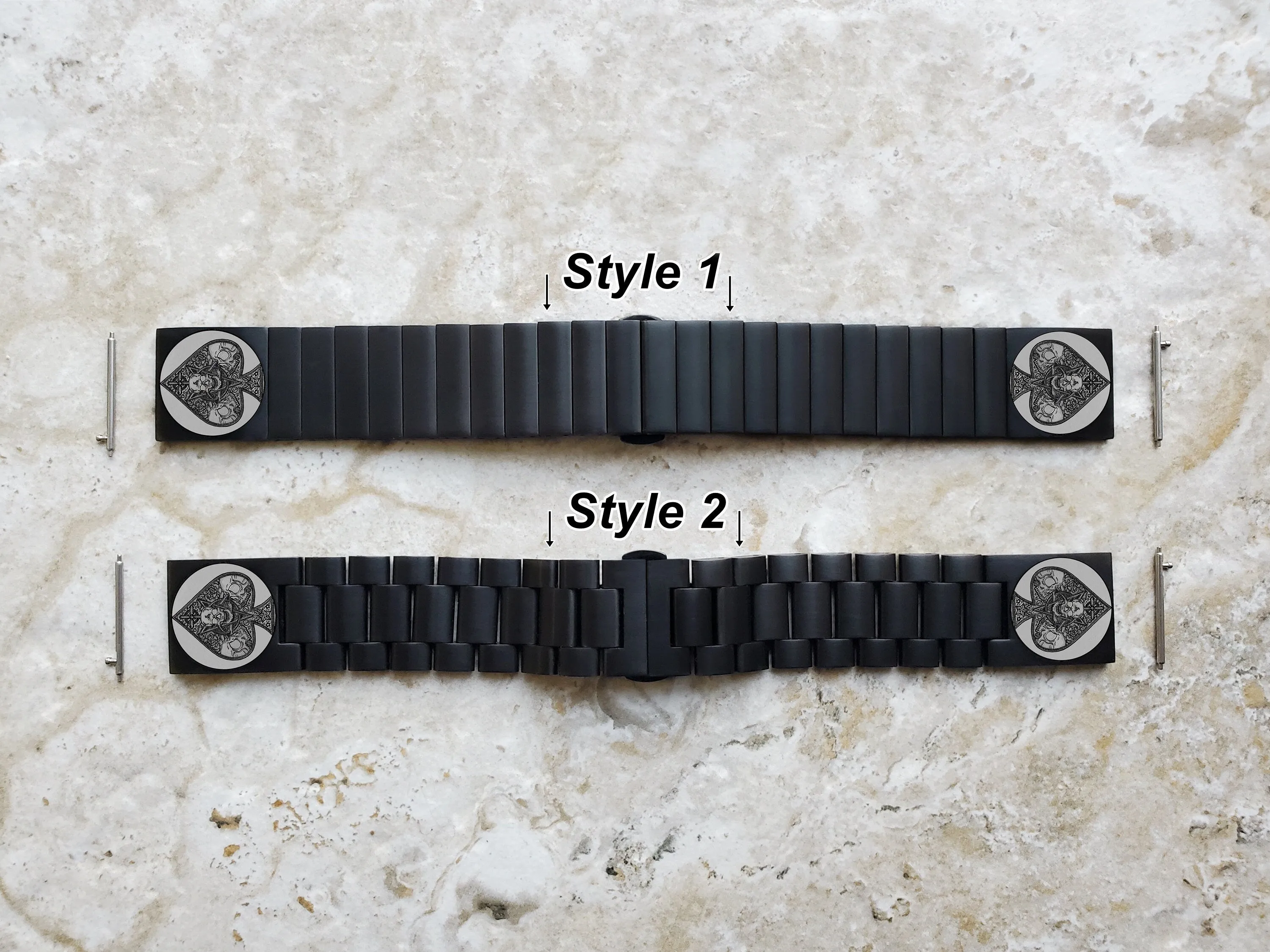 22mm Width Lugs Watch Band Ace of Spades for Traditional Casual Luxury and Smartwatches Engraved Black Stainless Steel Strap AS2