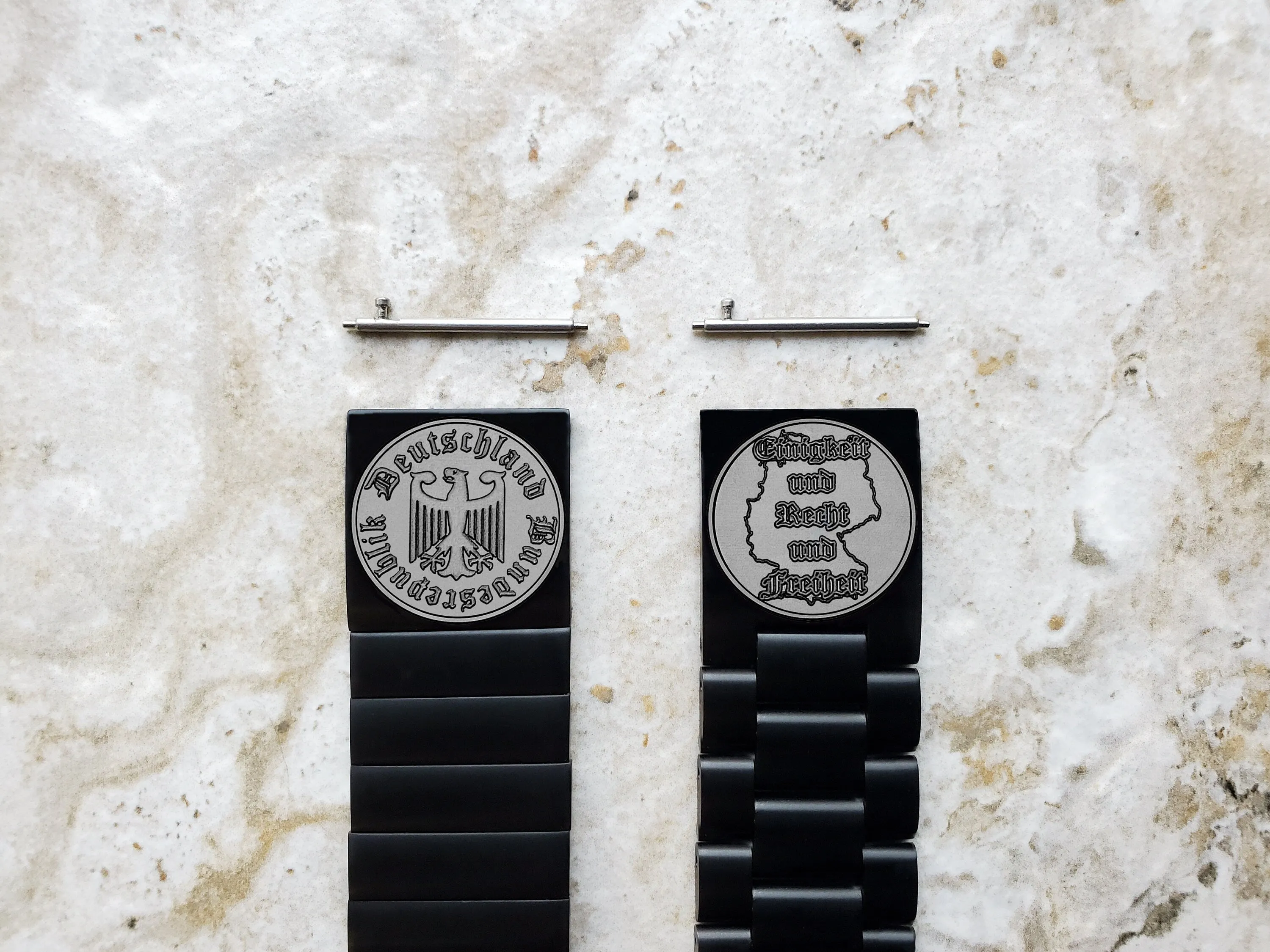 22mm Width Lugs Watch Band Germany Deutschland Symbols for Traditional Casual Luxury and Smartwatches Engraved Black St Steel Strap DES