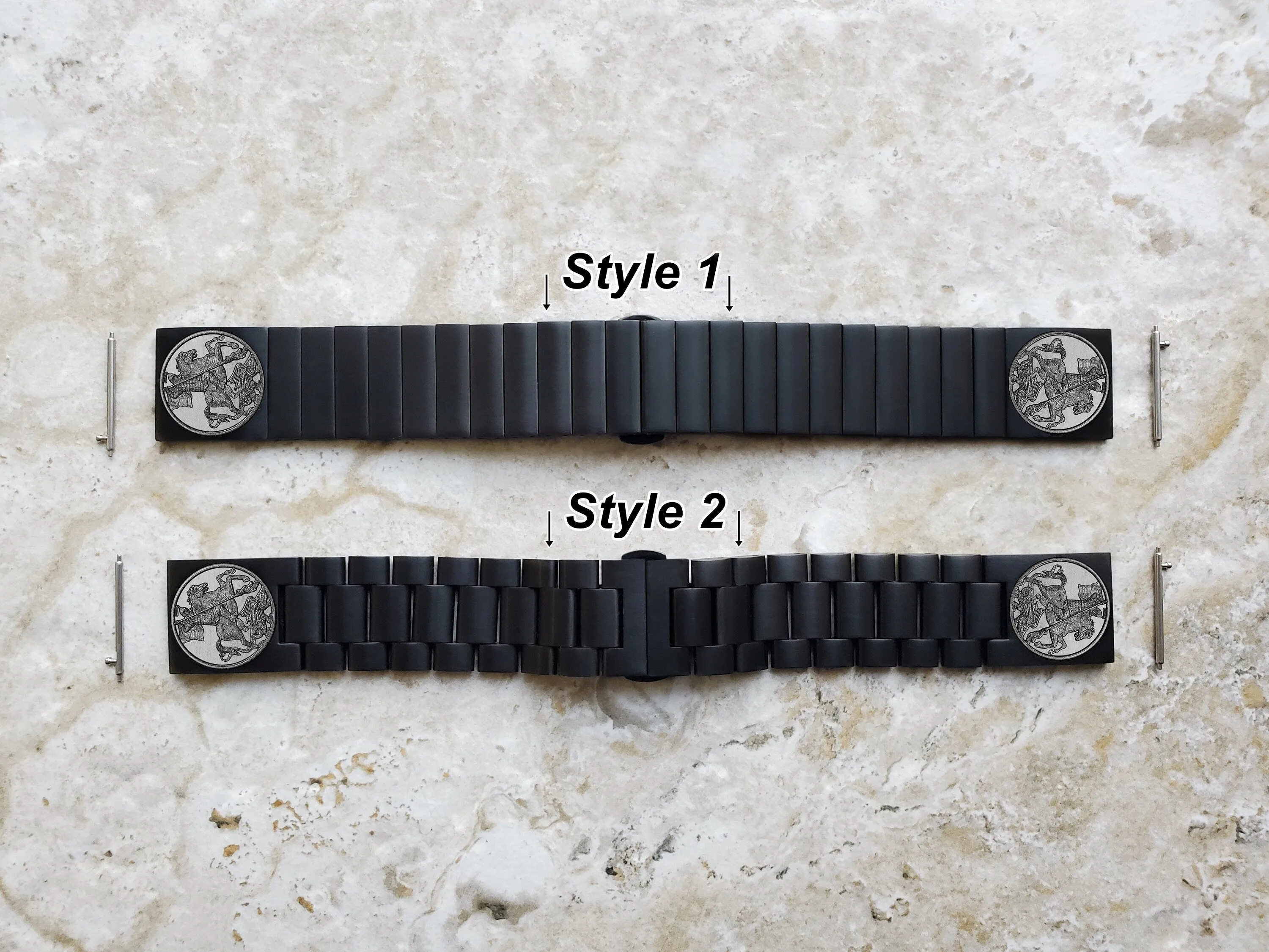 22mm Width Lugs Watch Band Saint George for Traditional Casual Luxury and Smartwatches Engraved Black Stainless Steel Strap DK2