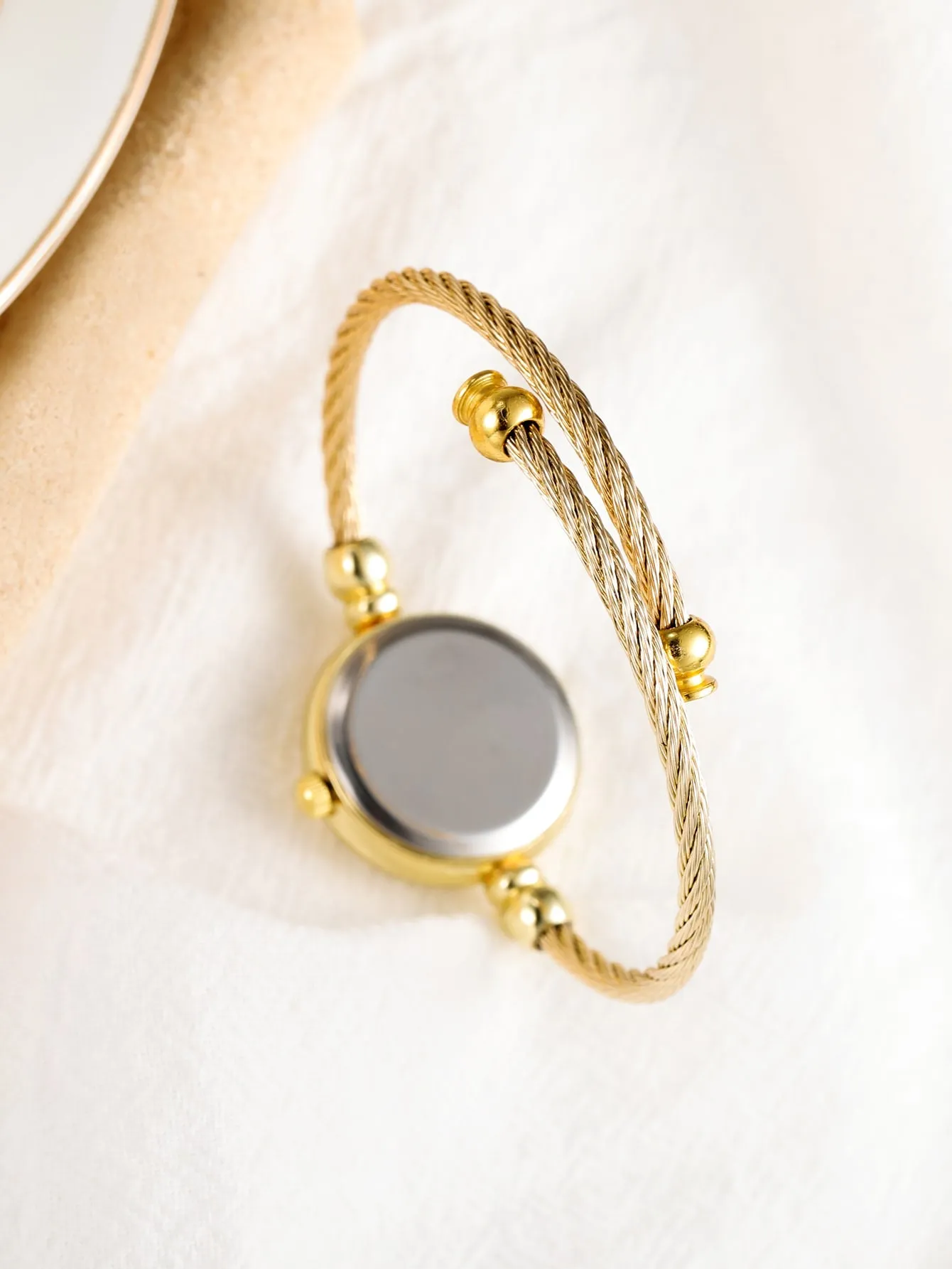 2pcs/set Round Pointer Quartz Watch - Gold