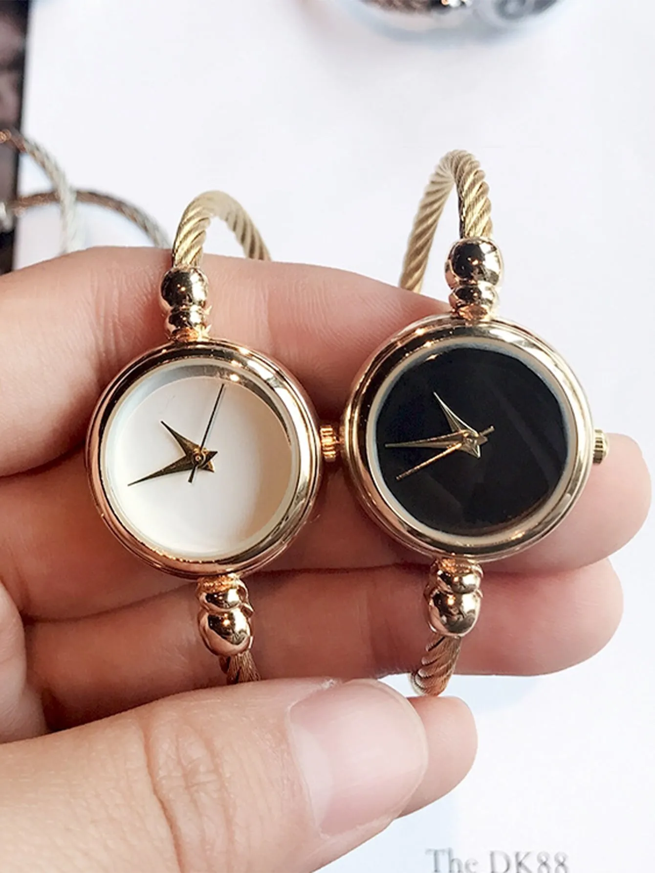 2pcs/set Round Pointer Quartz Watch - Gold