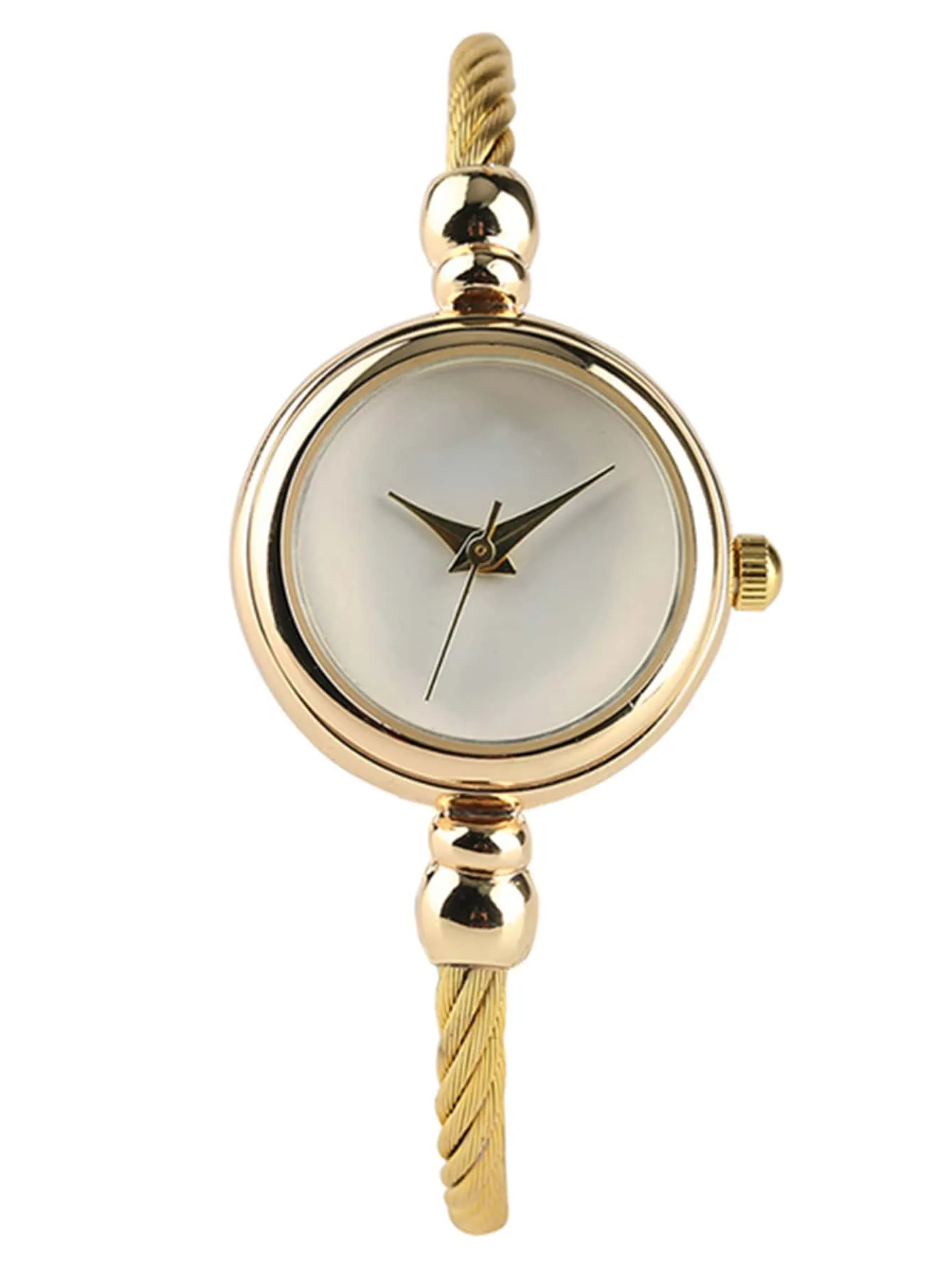 2pcs/set Round Pointer Quartz Watch - Gold