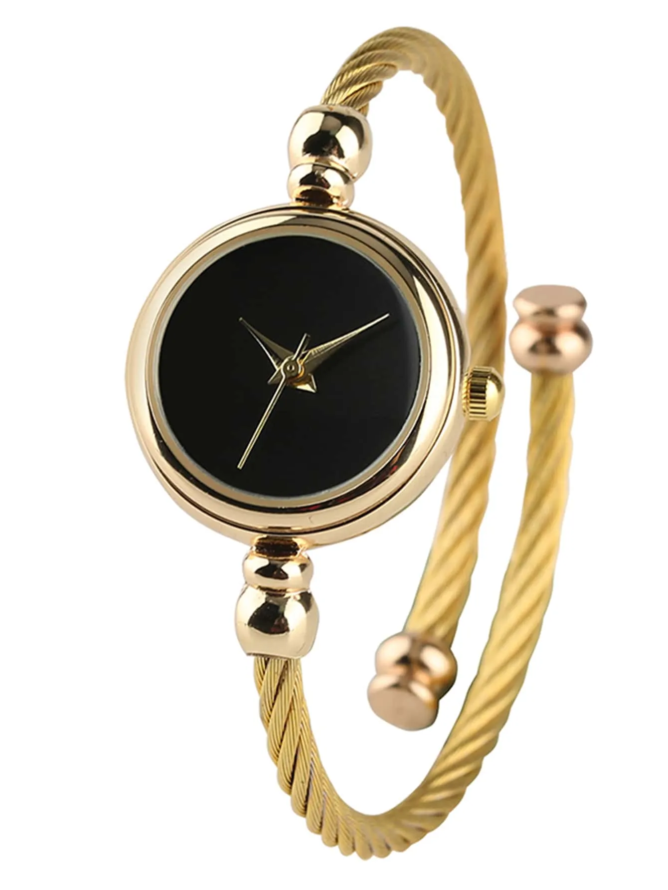2pcs/set Round Pointer Quartz Watch - Gold