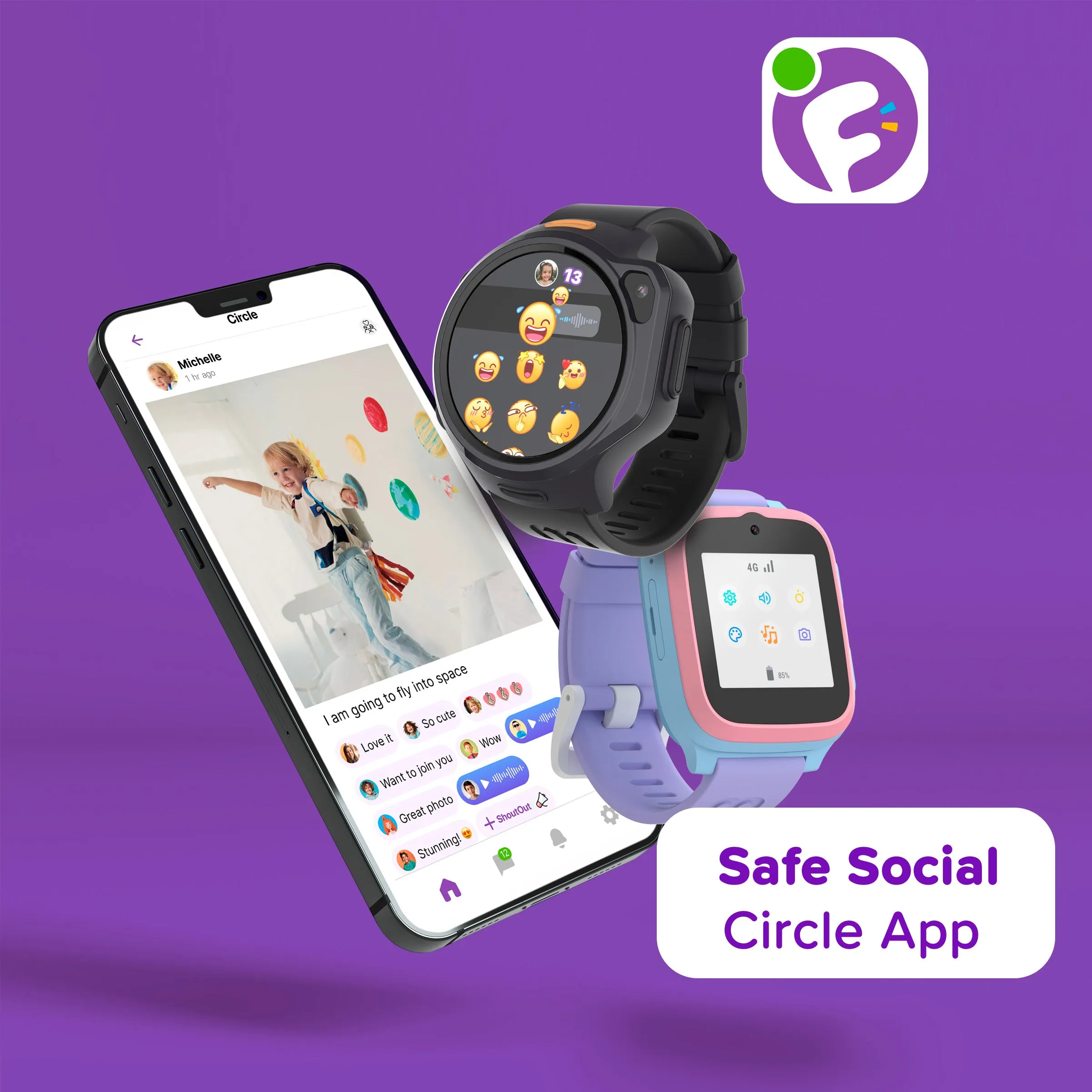 4G Kids Smartwatch with GPS Tracking, Video Call (Square) | myFirst Fone S3