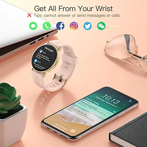 AGPTEK Smartwatch for Women - IP68 Waterproof, Heart Rate Monitor, Pink (LW11)
