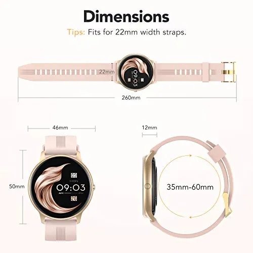 AGPTEK Smartwatch for Women - IP68 Waterproof, Heart Rate Monitor, Pink (LW11)