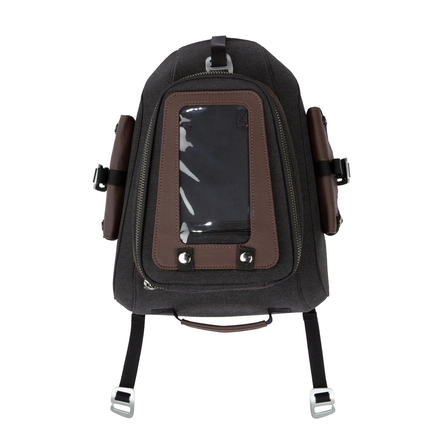 All-Weather Vinyl Tank Bag with Protective Phone Pocket, Gray/Brown