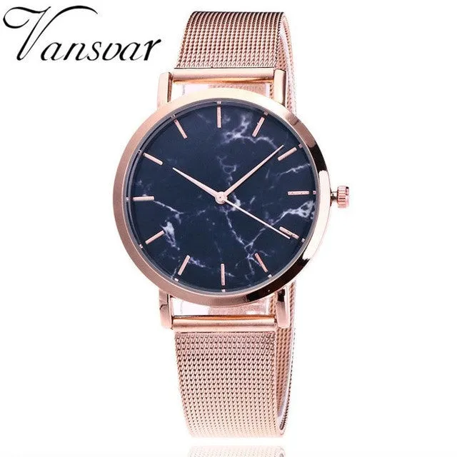 Analog Stainless Steel Mesh Band Marble Watch