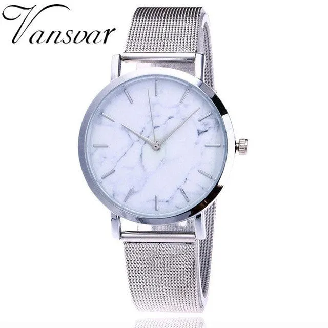 Analog Stainless Steel Mesh Band Marble Watch
