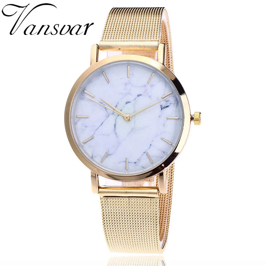 Analog Stainless Steel Mesh Band Marble Watch