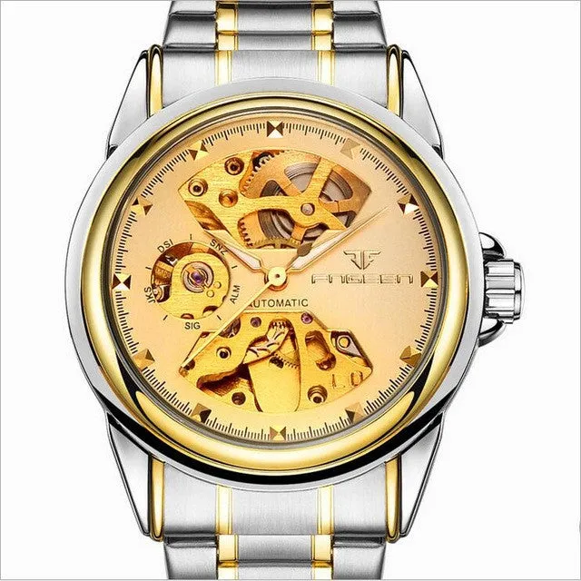 Automatic Mechanical watches men mechanical skeleton wrist watches fashion casual gold steel band watch relogio masculino Gift
