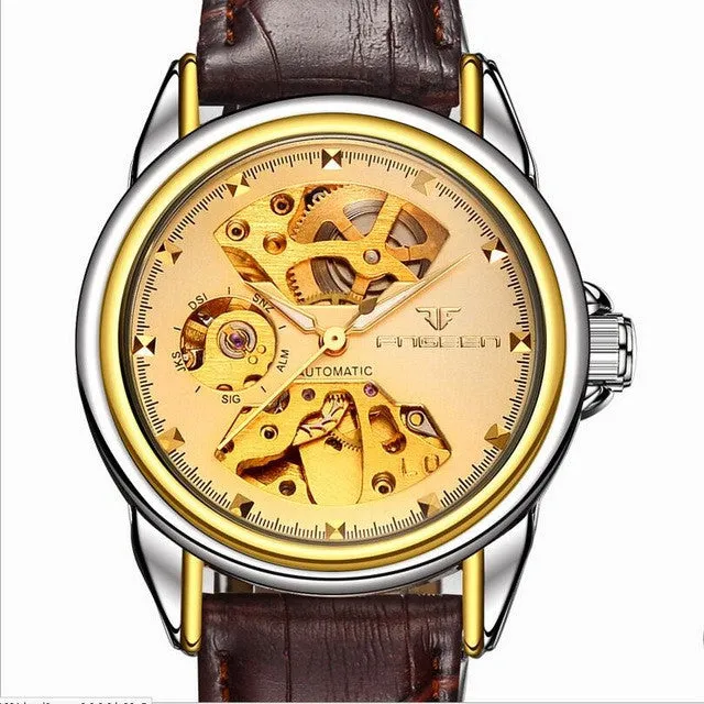 Automatic Mechanical watches men mechanical skeleton wrist watches fashion casual gold steel band watch relogio masculino Gift