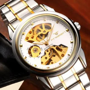 Automatic Mechanical watches men mechanical skeleton wrist watches fashion casual gold steel band watch relogio masculino Gift