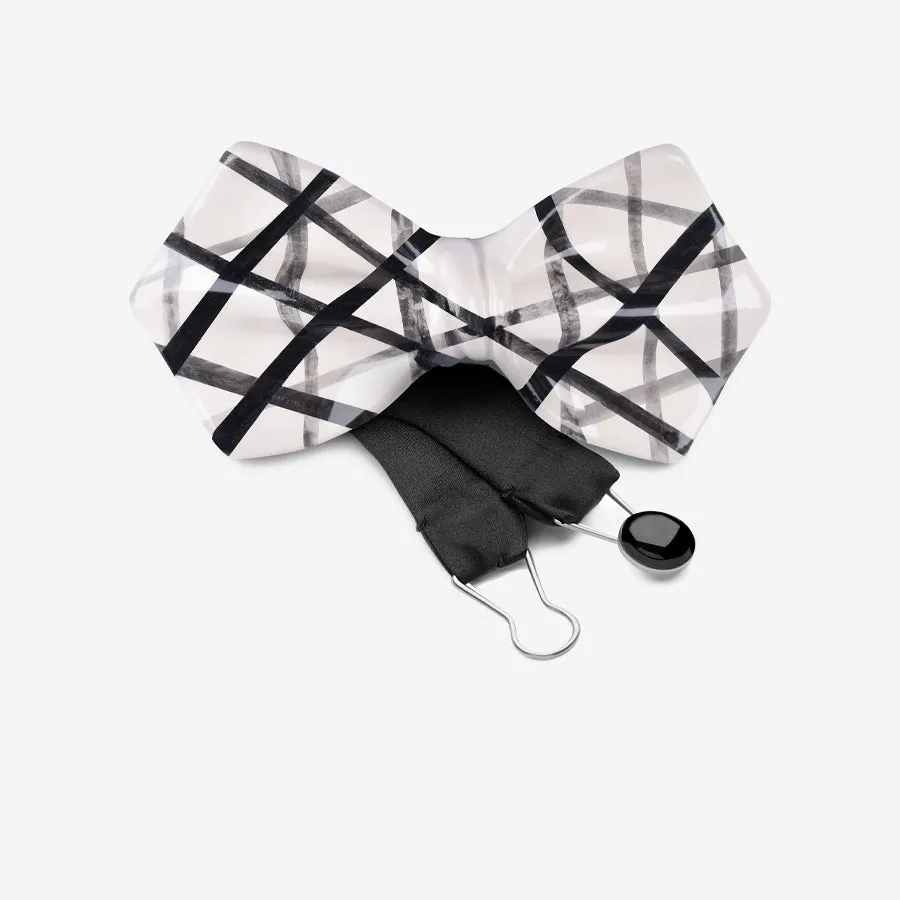 BLACK & WHITE STRIPE CERAMIC BOW TIE