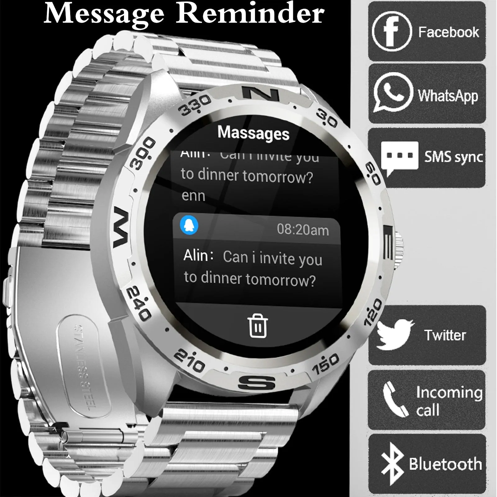 Bluetooth Smart Watch with Titanium Strap for Men