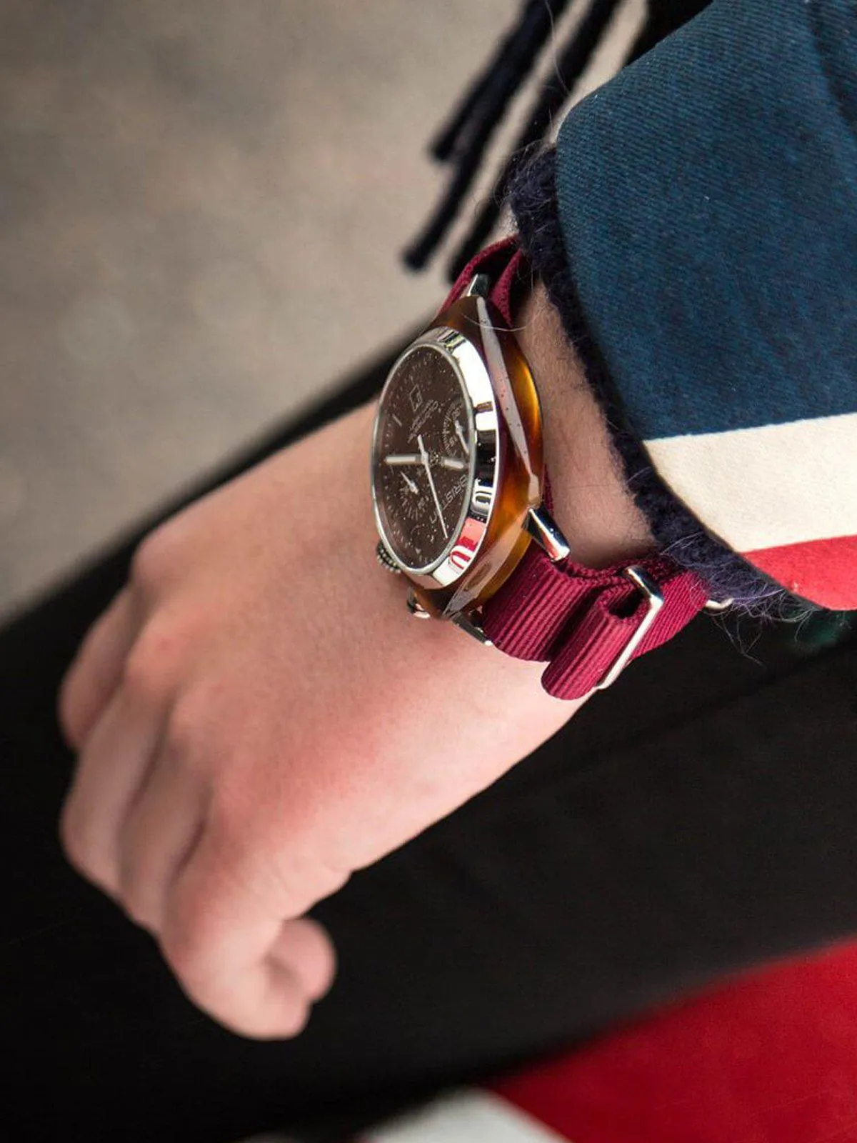 Briston Clubmaster Classic Acetate Chronograph Tortoise Shell Red Sunray Dial 40mm