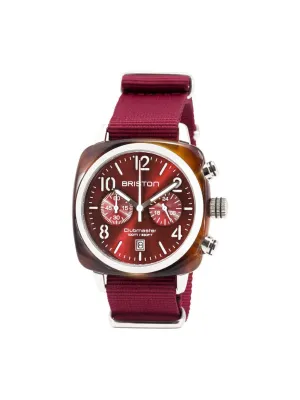 Briston Clubmaster Classic Acetate Chronograph Tortoise Shell Red Sunray Dial 40mm