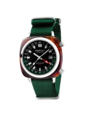 Briston Clubmaster GMT Traveler HMS Automatic Acetate Black Dial British Green Nato Strap 42mm