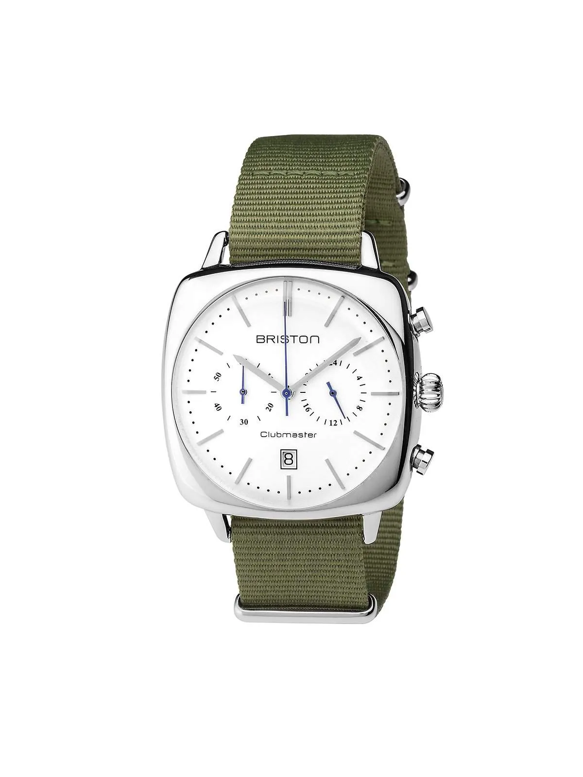 Briston Clubmaster Vintage Steel Chronograph White Dial Green Army Nato Strap 40mm