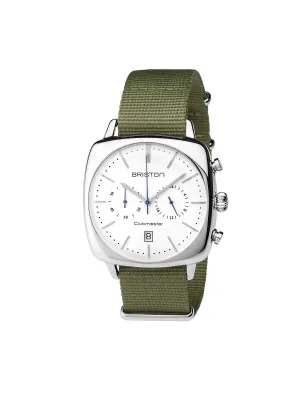 Briston Clubmaster Vintage Steel Chronograph White Dial Green Army Nato Strap 40mm
