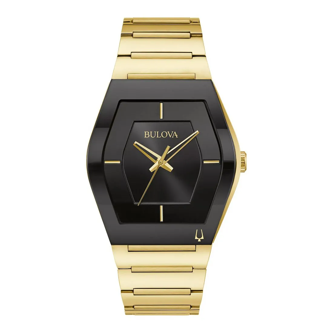 Bulova Gemini Mens Gold Tone Black Dial Watch