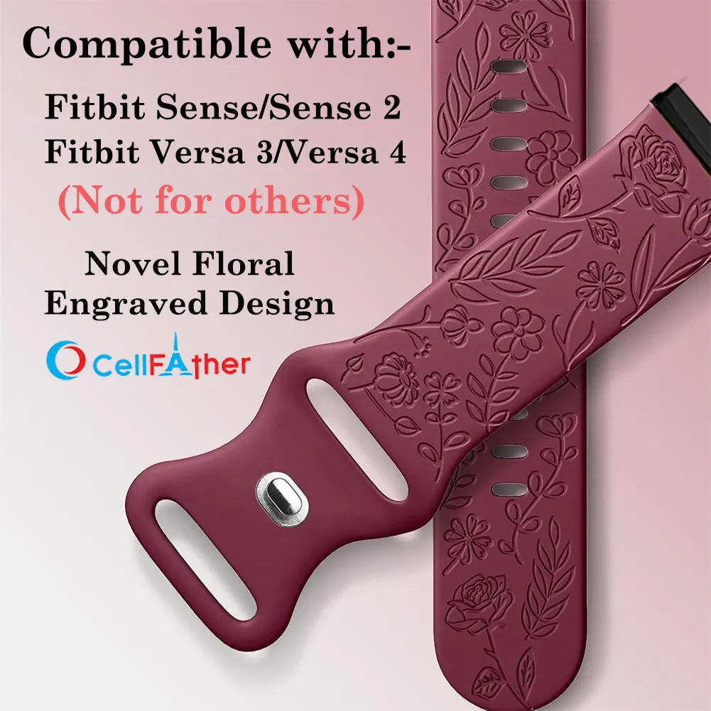 Buy Floral Engraved Strap For Fitbit Sense 2 Band (Maroon)