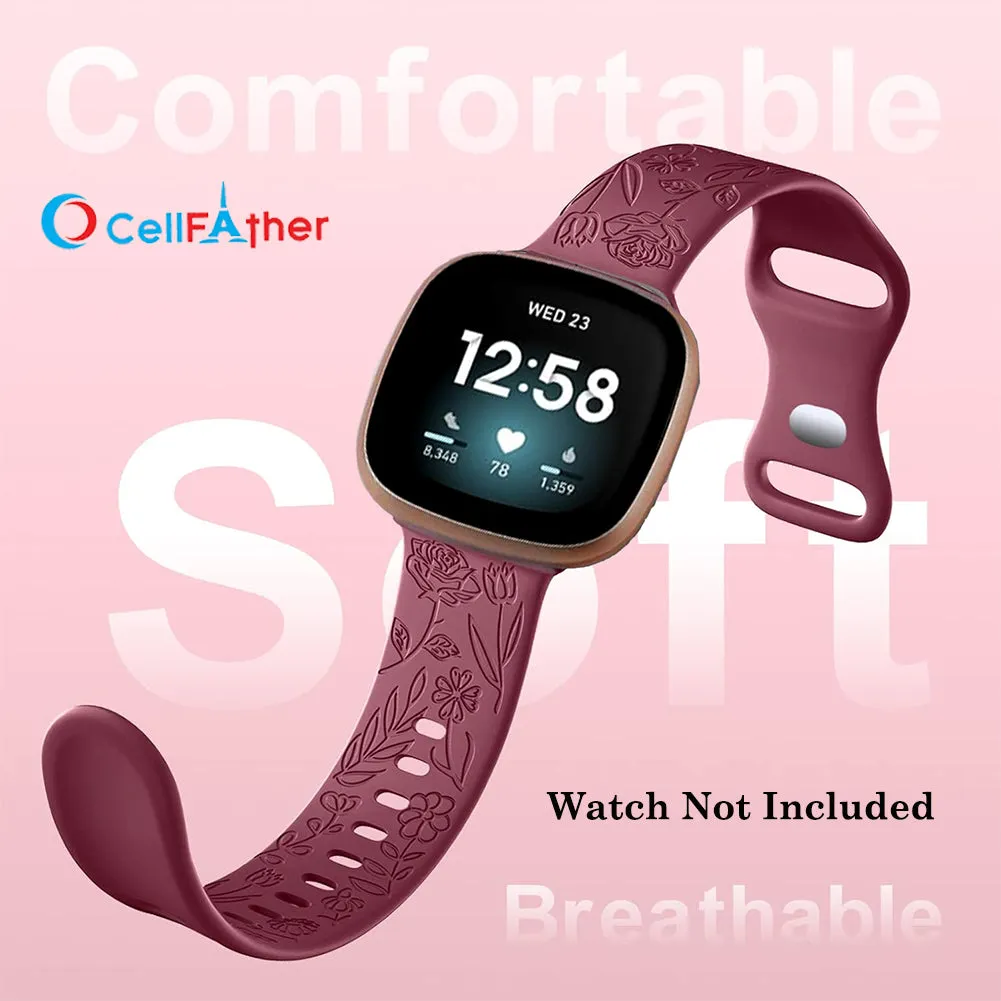 Buy Floral Engraved Strap For Fitbit Sense 2 Band (Maroon)