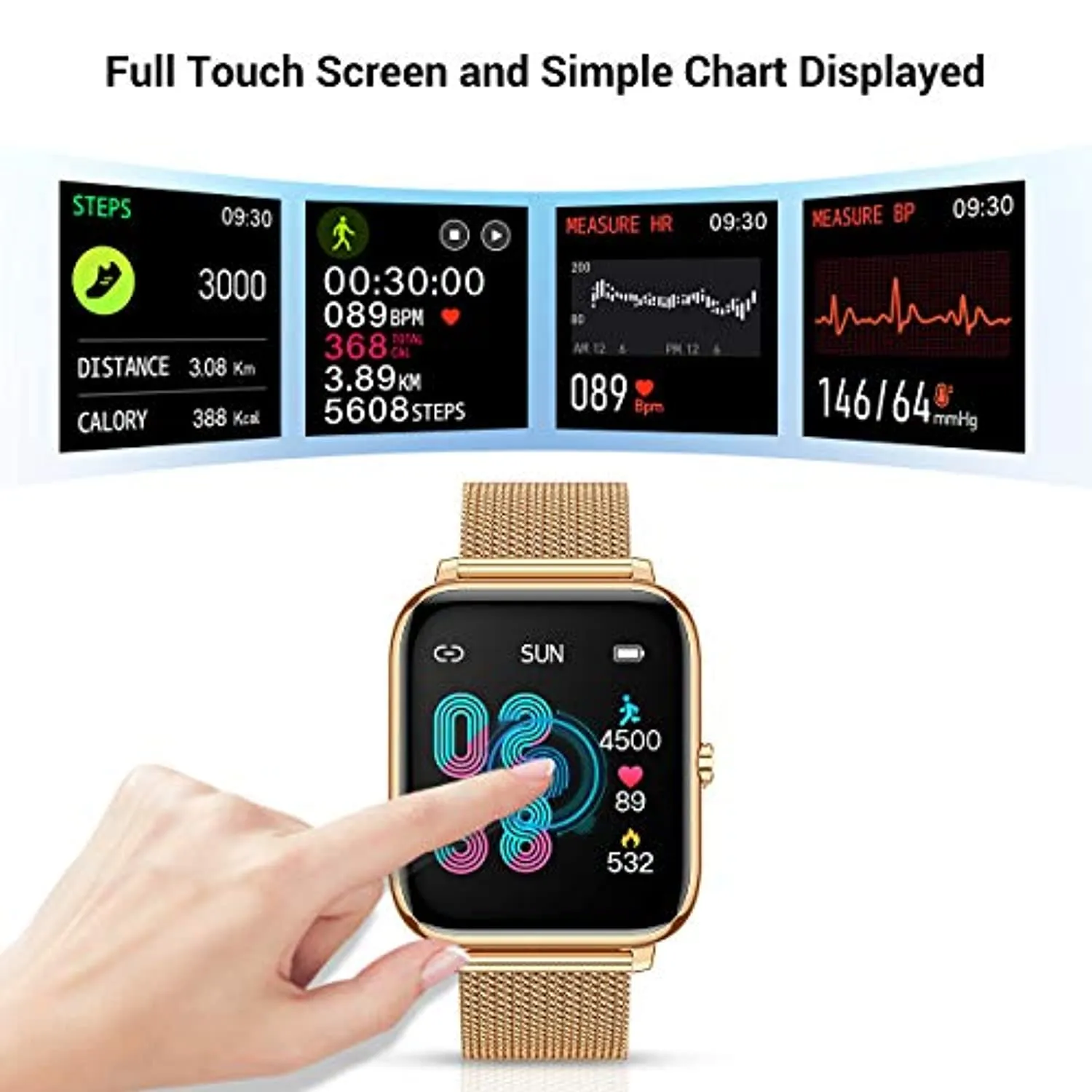 CanMixs Smart Watch for Android Phones iOS Waterproof Smart Watches for Women Men Sports Digital Watch Fitness Tracker Heart Rate Blood Oxygen Sleep Monitor Touch Screen Compatible Samsung iPhone