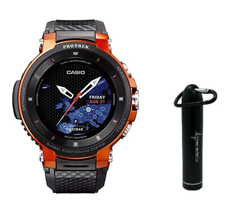 Casio Pro Trek WSD-F30 Outdoor GPS Touchscreen Smartwatch with Included Wearable4U Mobile Power Bank 2200mAh Bundle