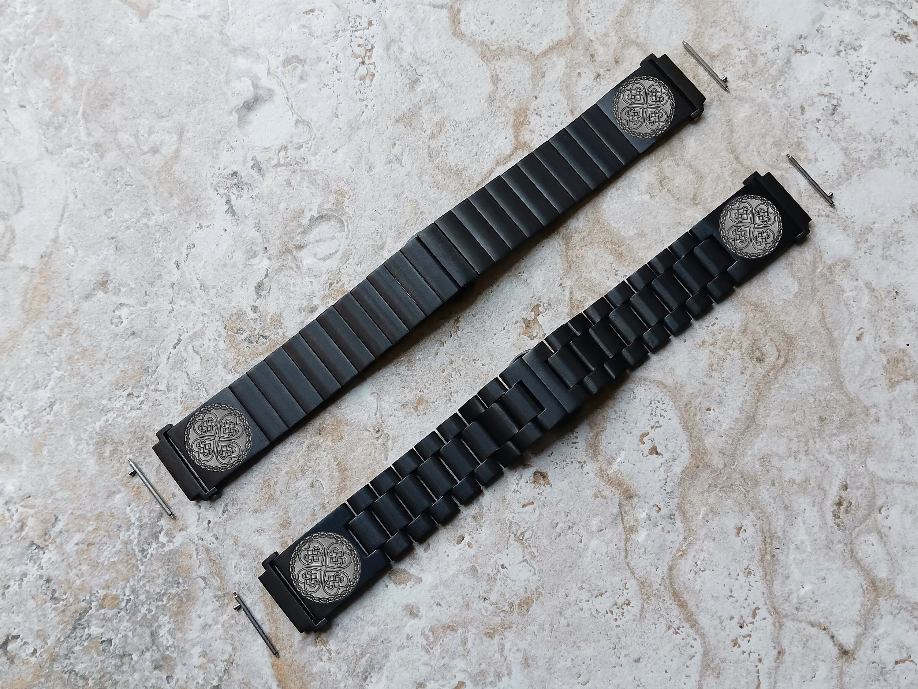 Celtic Clover Engraved Watch Band for 20mm Width Lugs Traditional Casual Luxury & Smartwatches Black Stainless Steel Strap Bracelet CC3 -A20