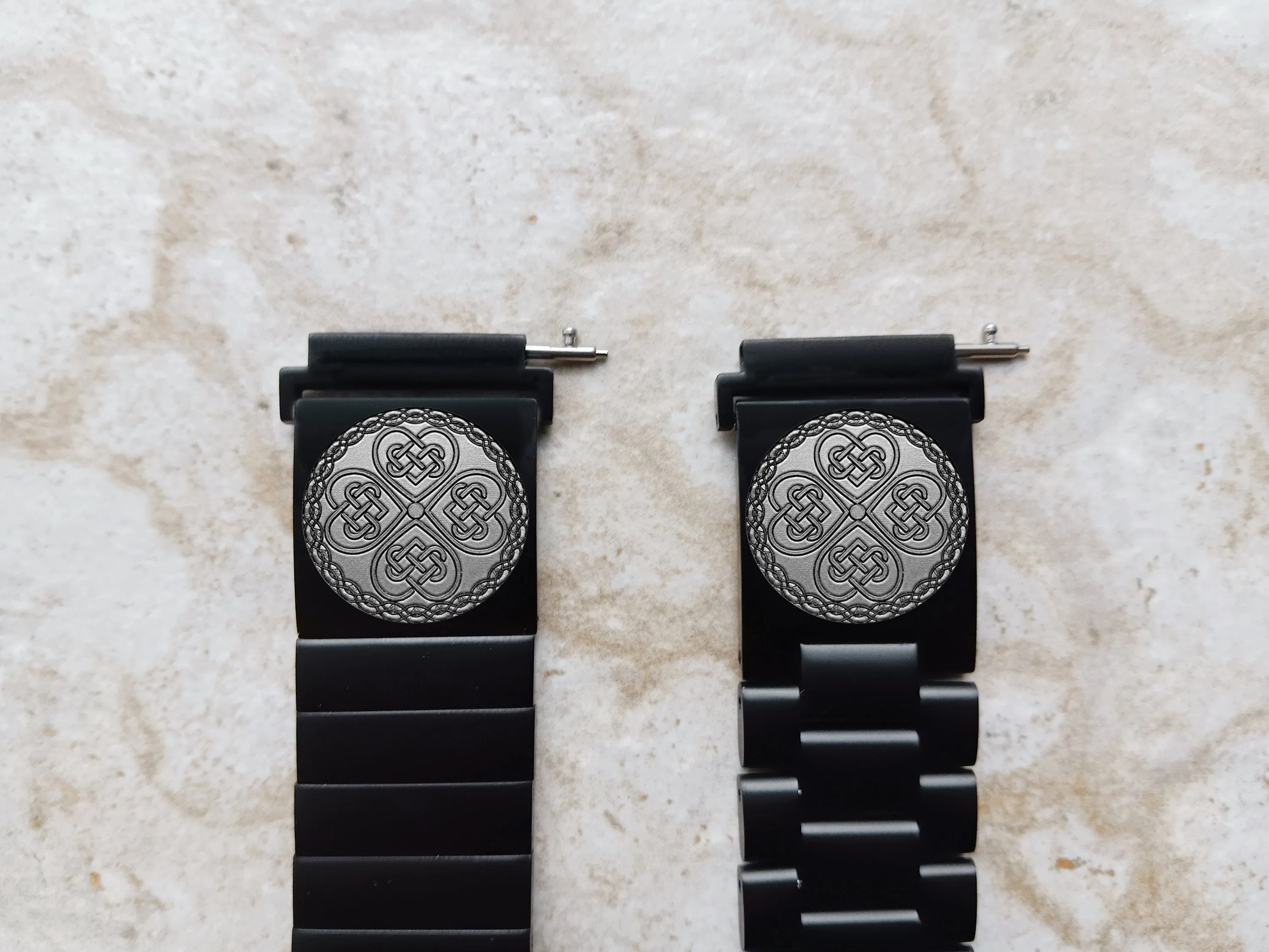 Celtic Clover Engraved Watch Band for 20mm Width Lugs Traditional Casual Luxury & Smartwatches Black Stainless Steel Strap Bracelet CC3 -A20