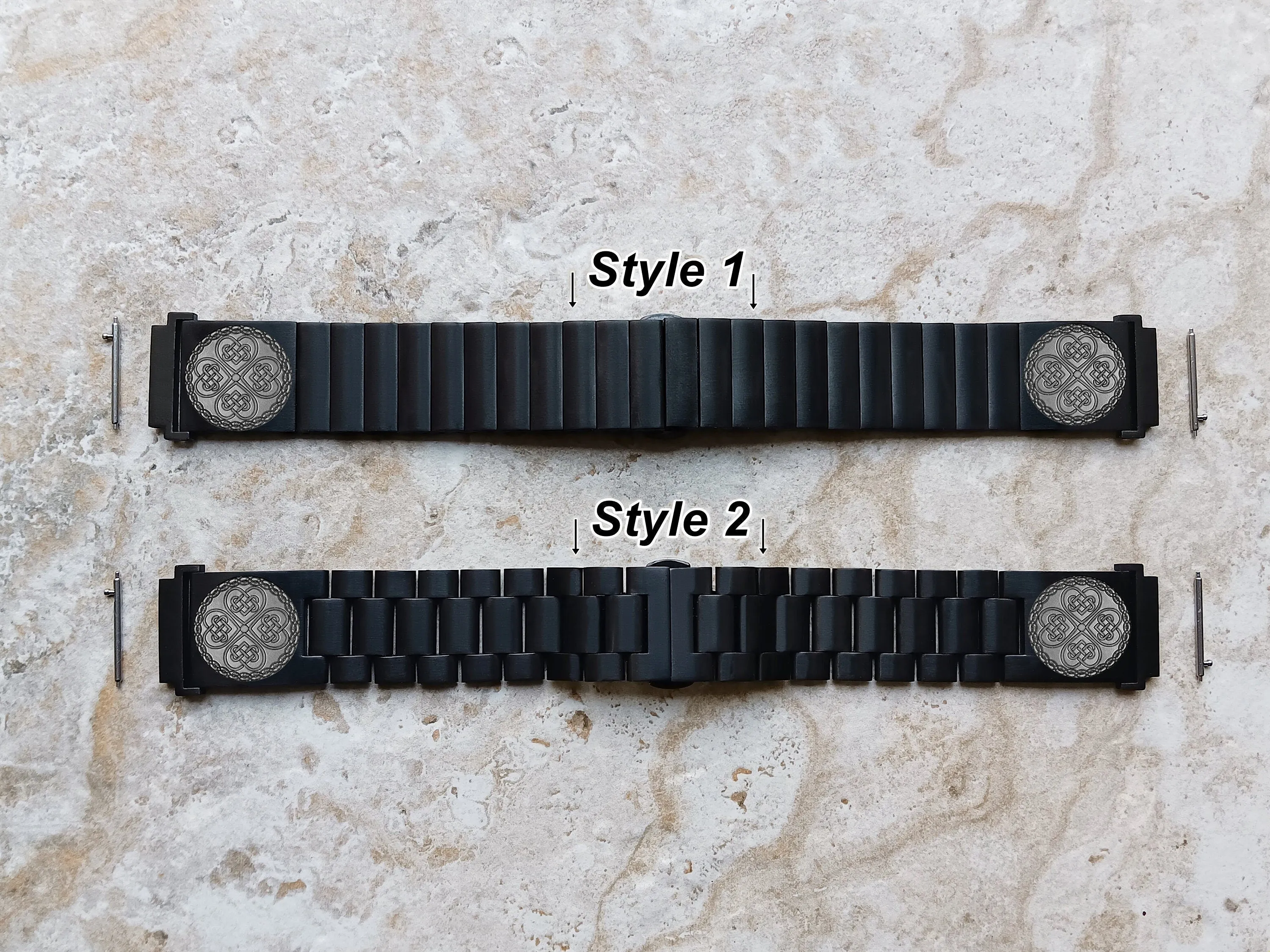 Celtic Clover Engraved Watch Band for 20mm Width Lugs Traditional Casual Luxury & Smartwatches Black Stainless Steel Strap Bracelet CC3 -A20