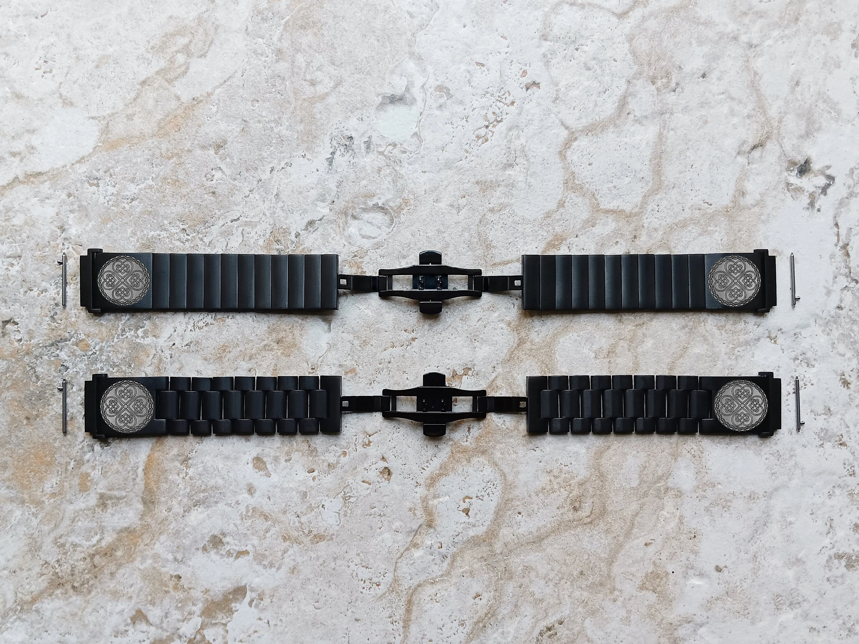 Celtic Clover Engraved Watch Band for 20mm Width Lugs Traditional Casual Luxury & Smartwatches Black Stainless Steel Strap Bracelet CC3 -A20