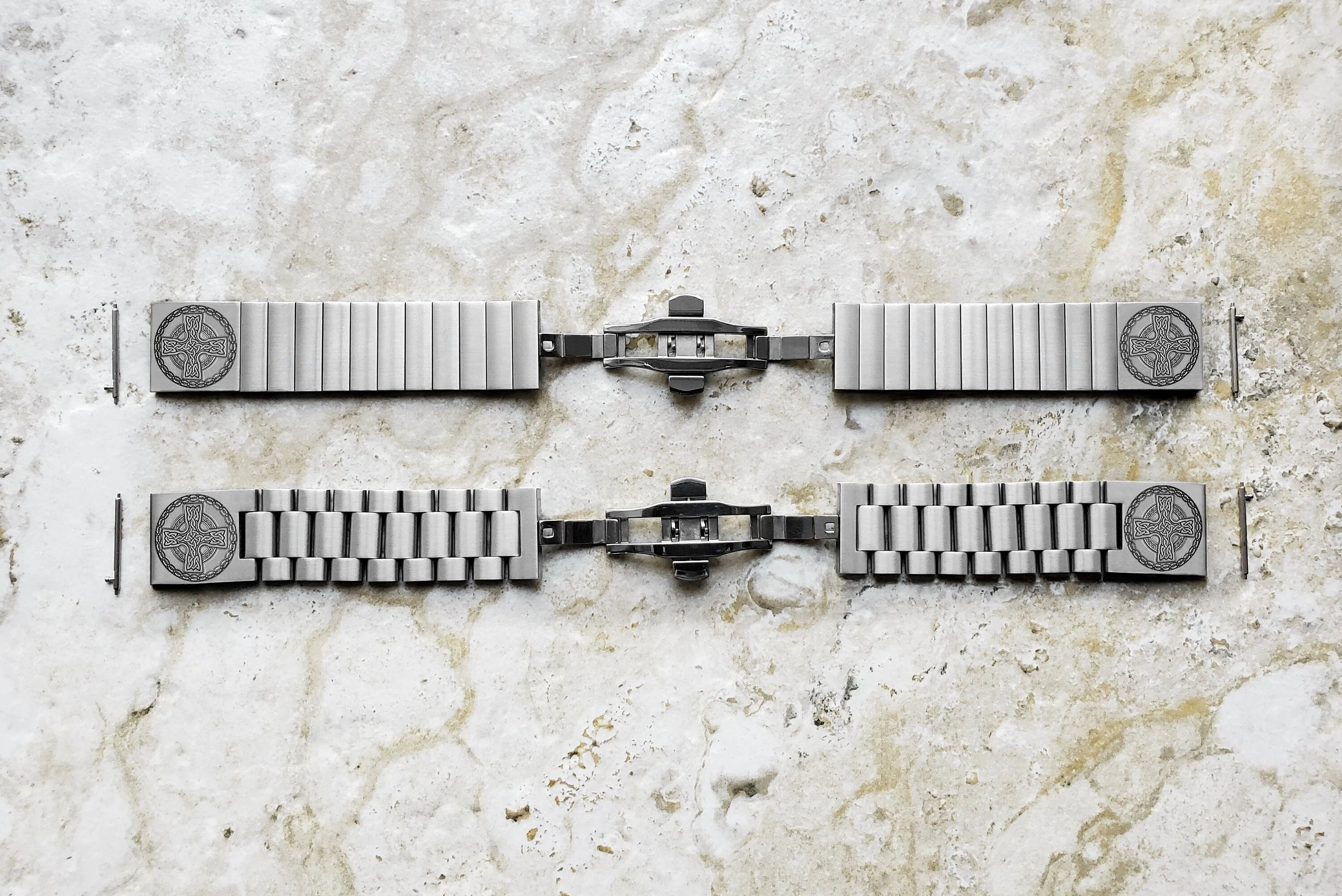 Celtic Cross Engraved Watch Band for 22mm 24mm 25mm Lugs Traditional Casual Luxury and Smartwatches Silver Color Stainless Steel Strap Bracelet CC2