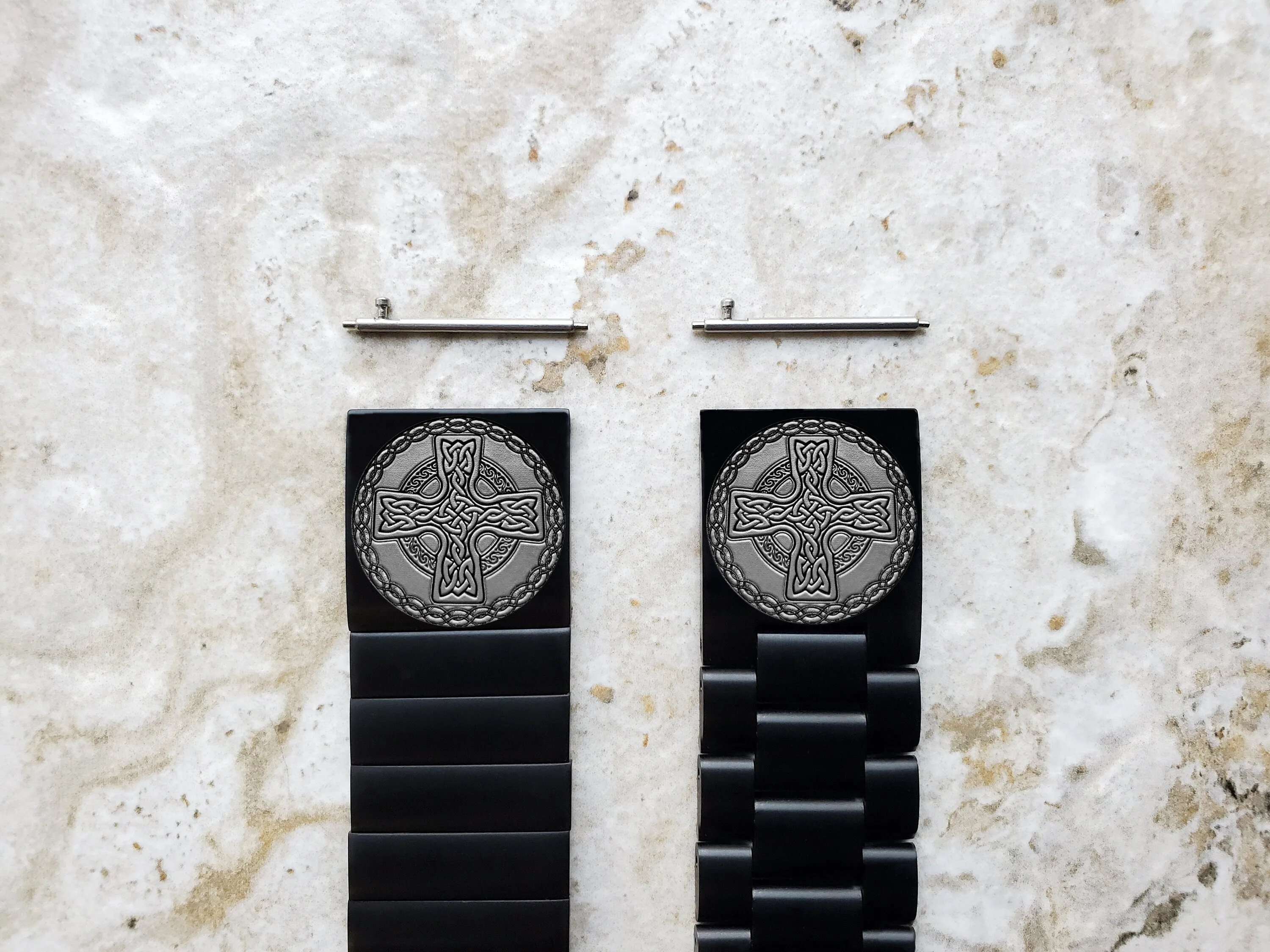 Celtic Cross Engraved Watch Band for 22mm Width Lugs Traditional Casual Luxury and Smartwatches Black Color Stainless Steel Bracelet Strap CC2