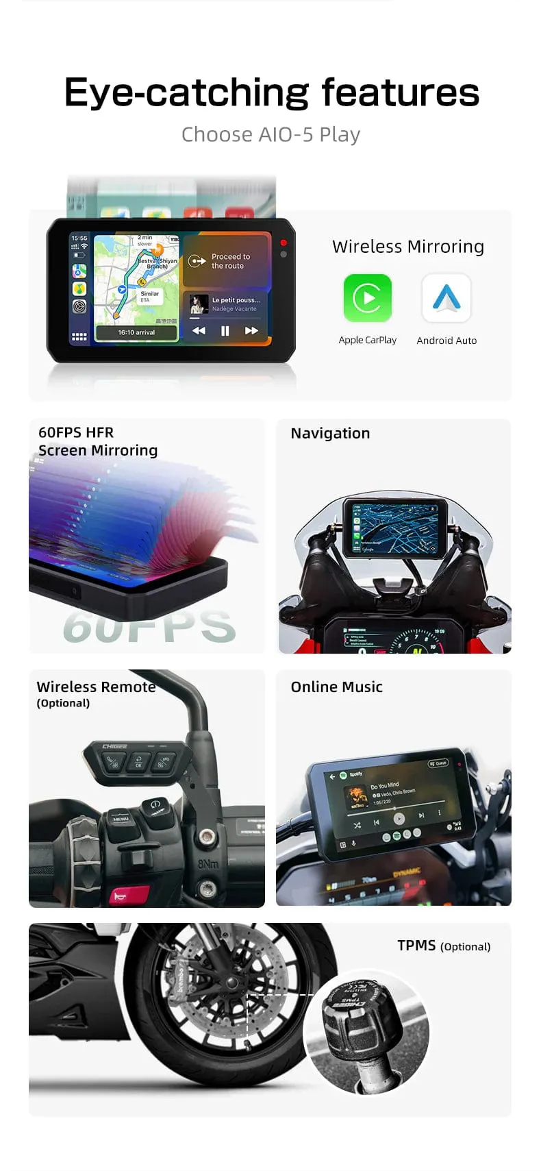 Chigee AIO-5 Play of Lite Android en Apple carplay display