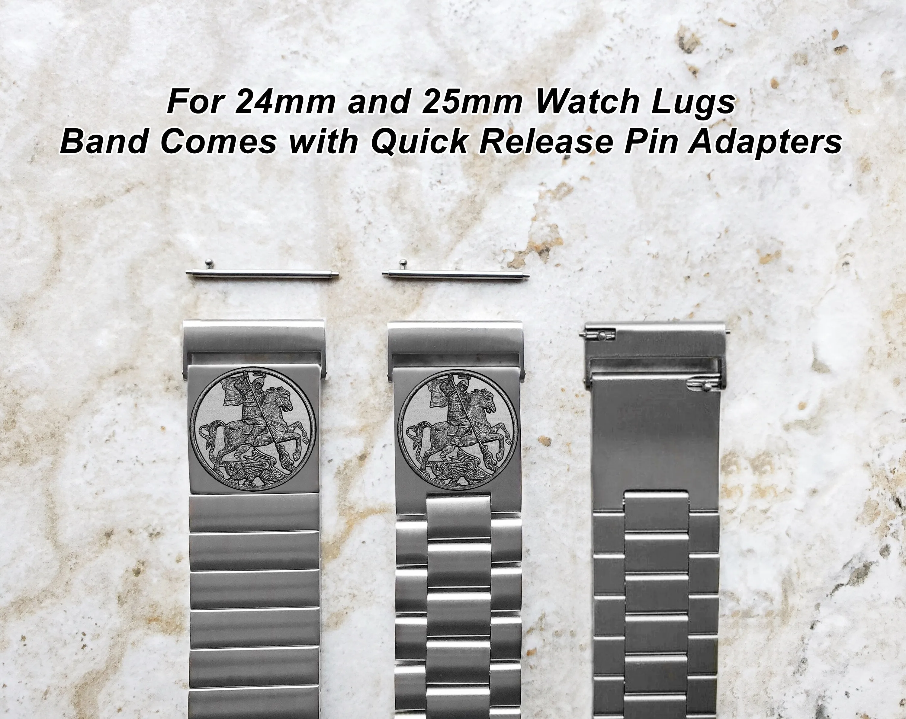 Custom Personalized Unique Engraved Watch Band for 22mm 24mm 25mm Lugs Traditional Casual Luxury and Smartwatches Silver Stainless Steel Strap Great Gift