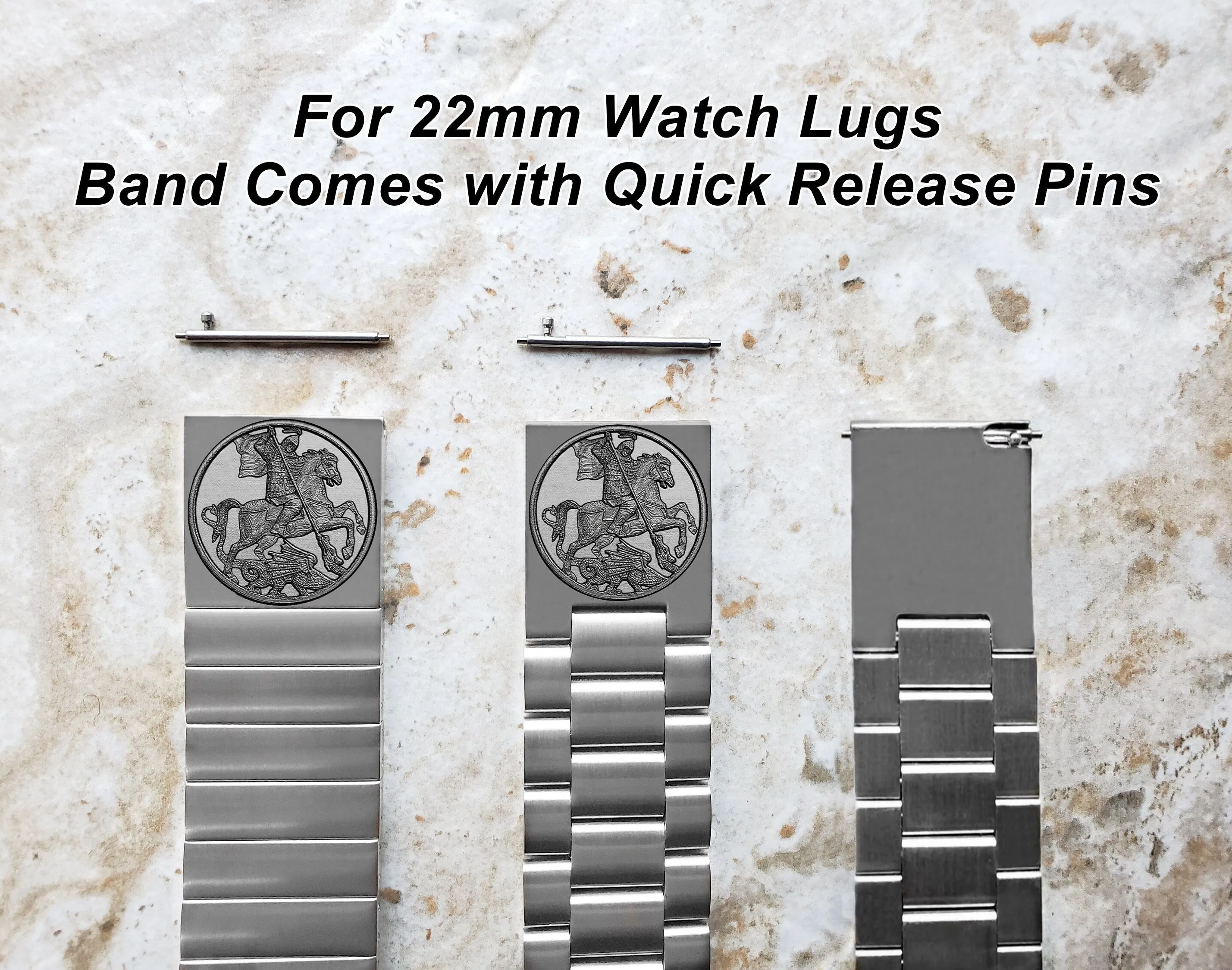 Custom Personalized Unique Engraved Watch Band for 22mm 24mm 25mm Lugs Traditional Casual Luxury and Smartwatches Silver Stainless Steel Strap Great Gift