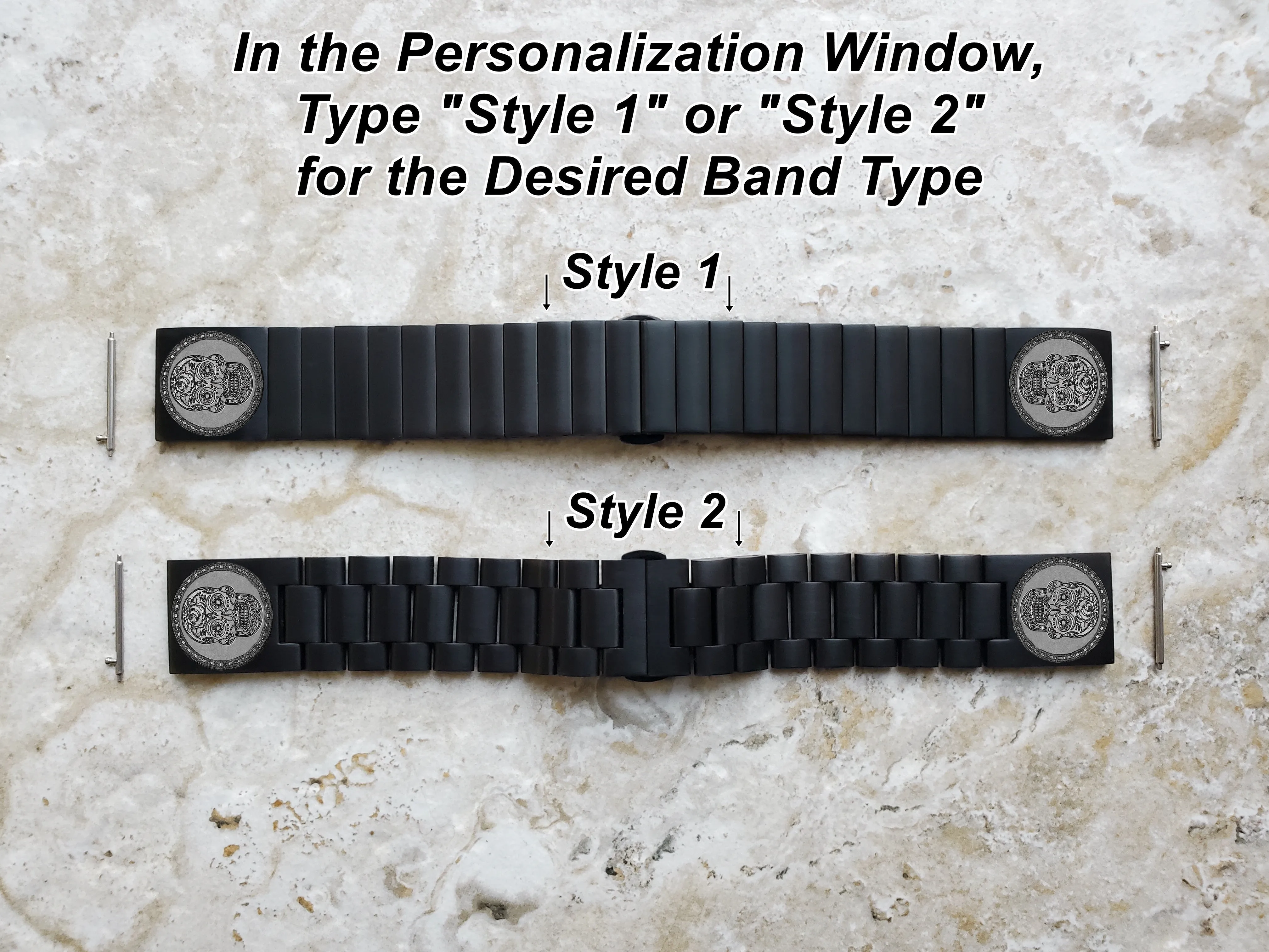 Custom Personalized Unique Engraved Watch Band for 22mm Width Lugs Traditional Casual Luxury and Smartwatches Black Stainless Steel Bracelet Strap Great Gift