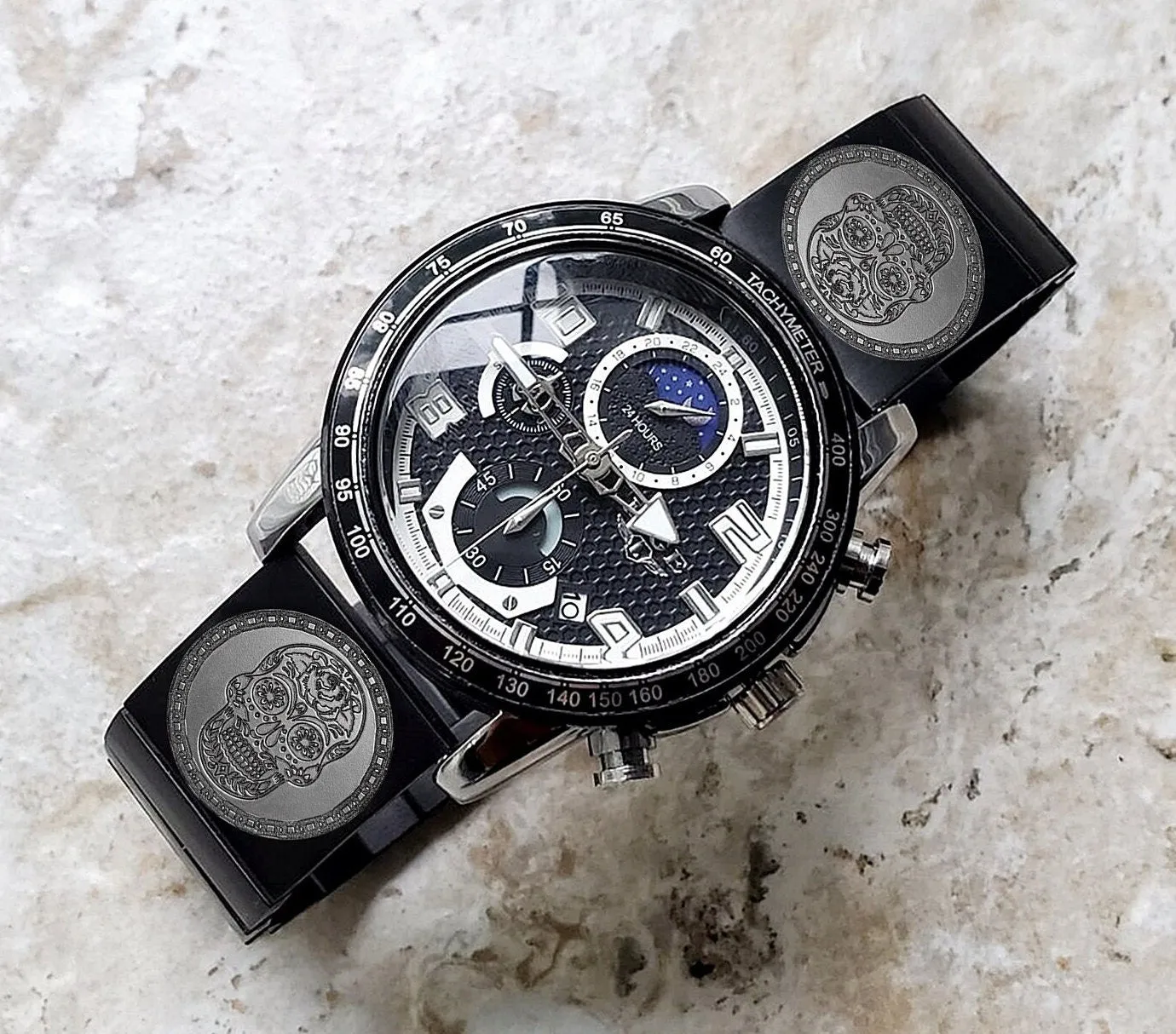 Custom Personalized Unique Engraved Watch Band for 22mm Width Lugs Traditional Casual Luxury and Smartwatches Black Stainless Steel Bracelet Strap Great Gift