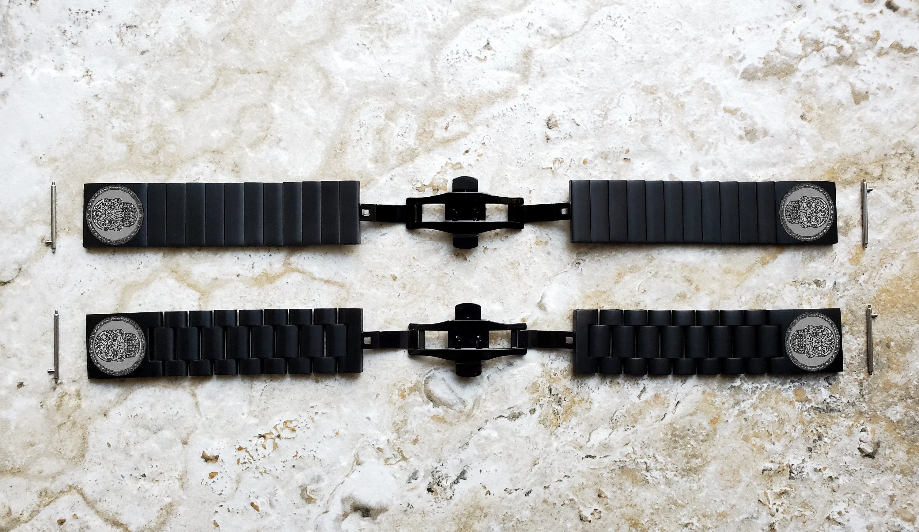 Custom Personalized Unique Engraved Watch Band for 22mm Width Lugs Traditional Casual Luxury and Smartwatches Black Stainless Steel Bracelet Strap Great Gift