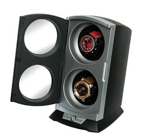 Diplomat Economy Double Watch Winder Tower - Silver / Black