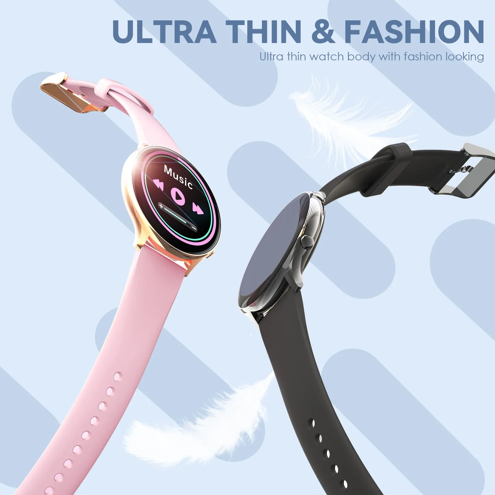 EIGIIS Smart Watch for Women, Fashionable Fitness Watch with Calorie Temperature Monitor Female Health Monitor Lady Sports Watch with 24 Sports Modes Activity Trackers Watch for iOS Android Phone