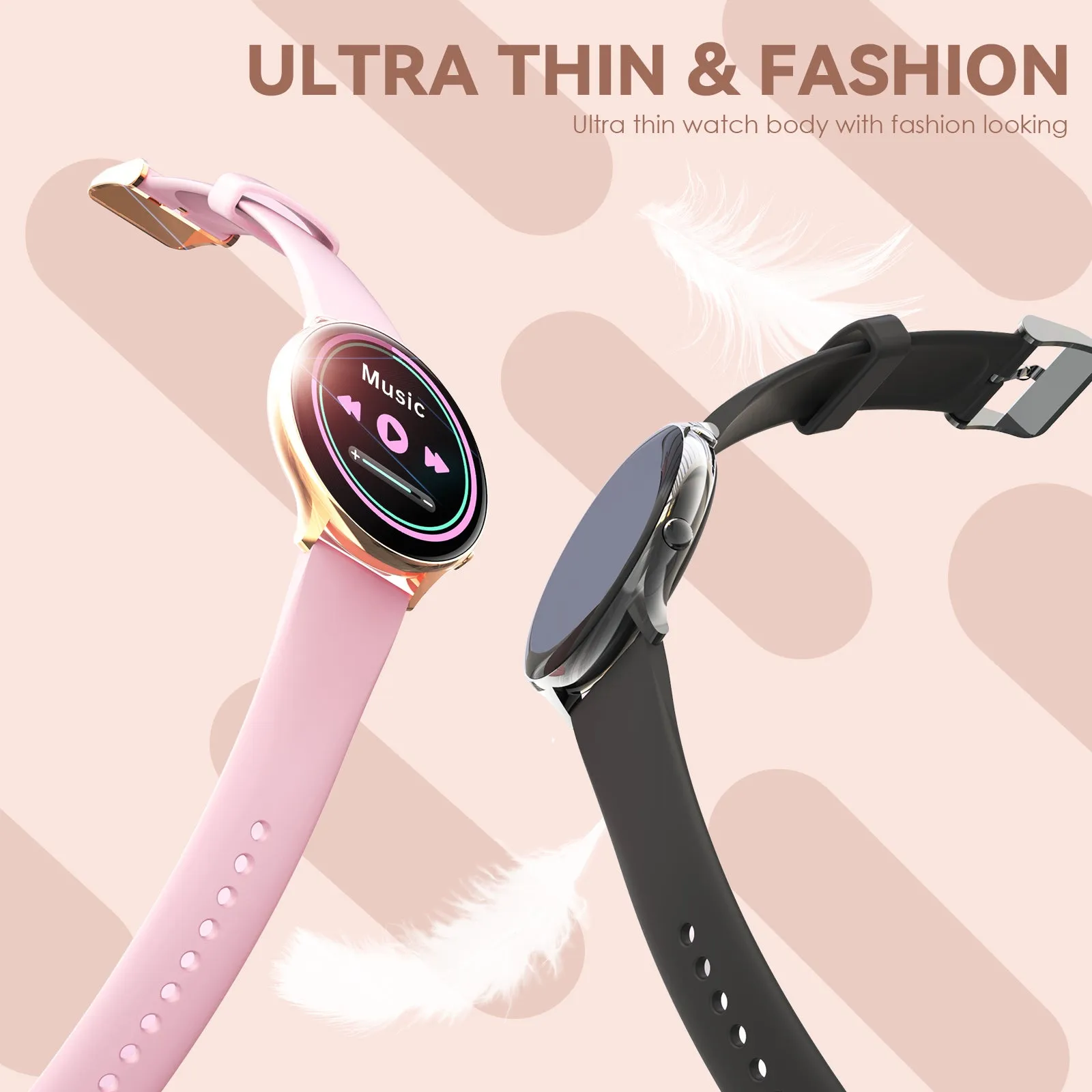 EIGIIS Smart Watch for Women, Fashionable Fitness Watch with Calorie Temperature Monitor Female Health Monitor Lady Sports Watch with 24 Sports Modes Activity Trackers Watch for iOS Android Phone