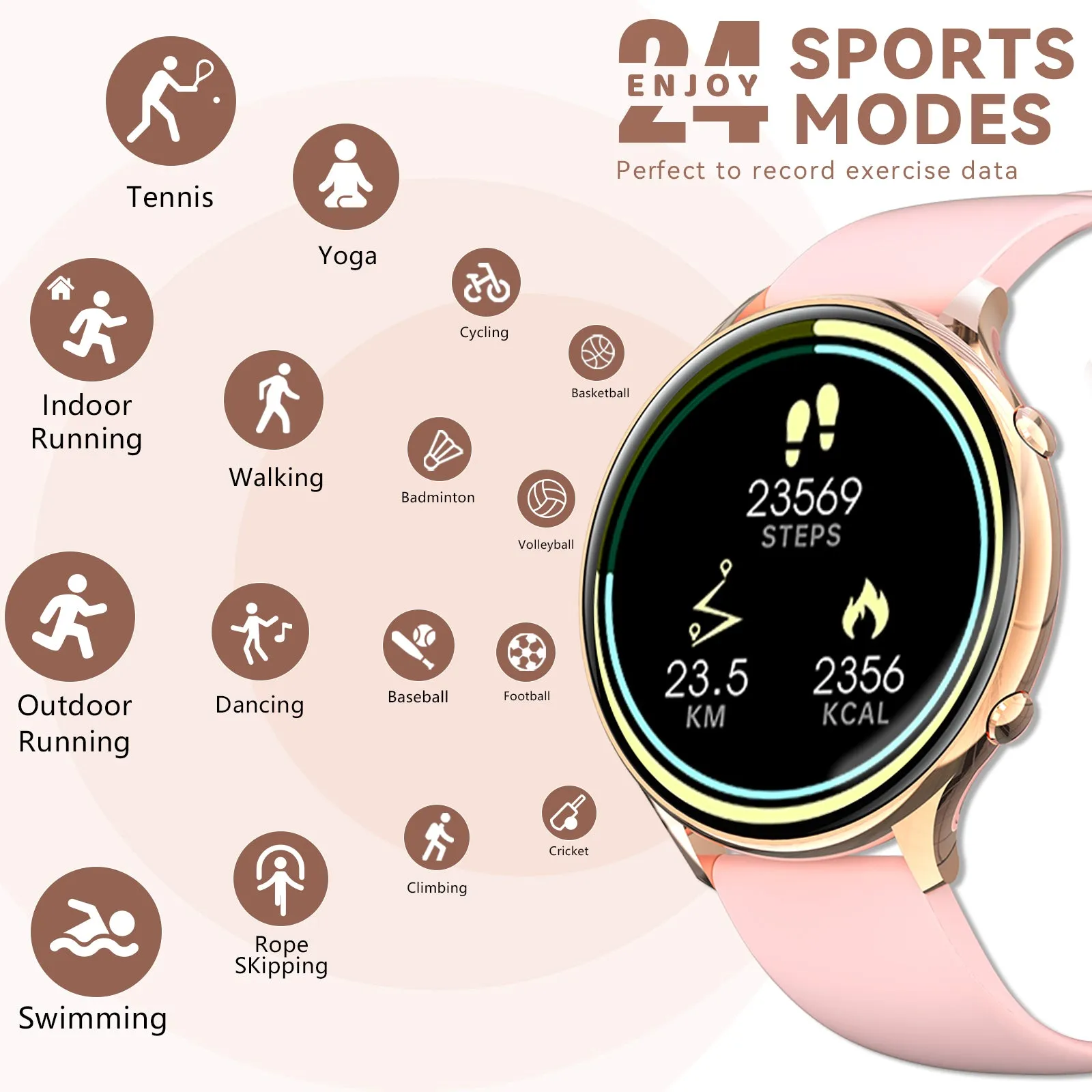EIGIIS Smart Watch for Women, Fashionable Fitness Watch with Calorie Temperature Monitor Female Health Monitor Lady Sports Watch with 24 Sports Modes Activity Trackers Watch for iOS Android Phone
